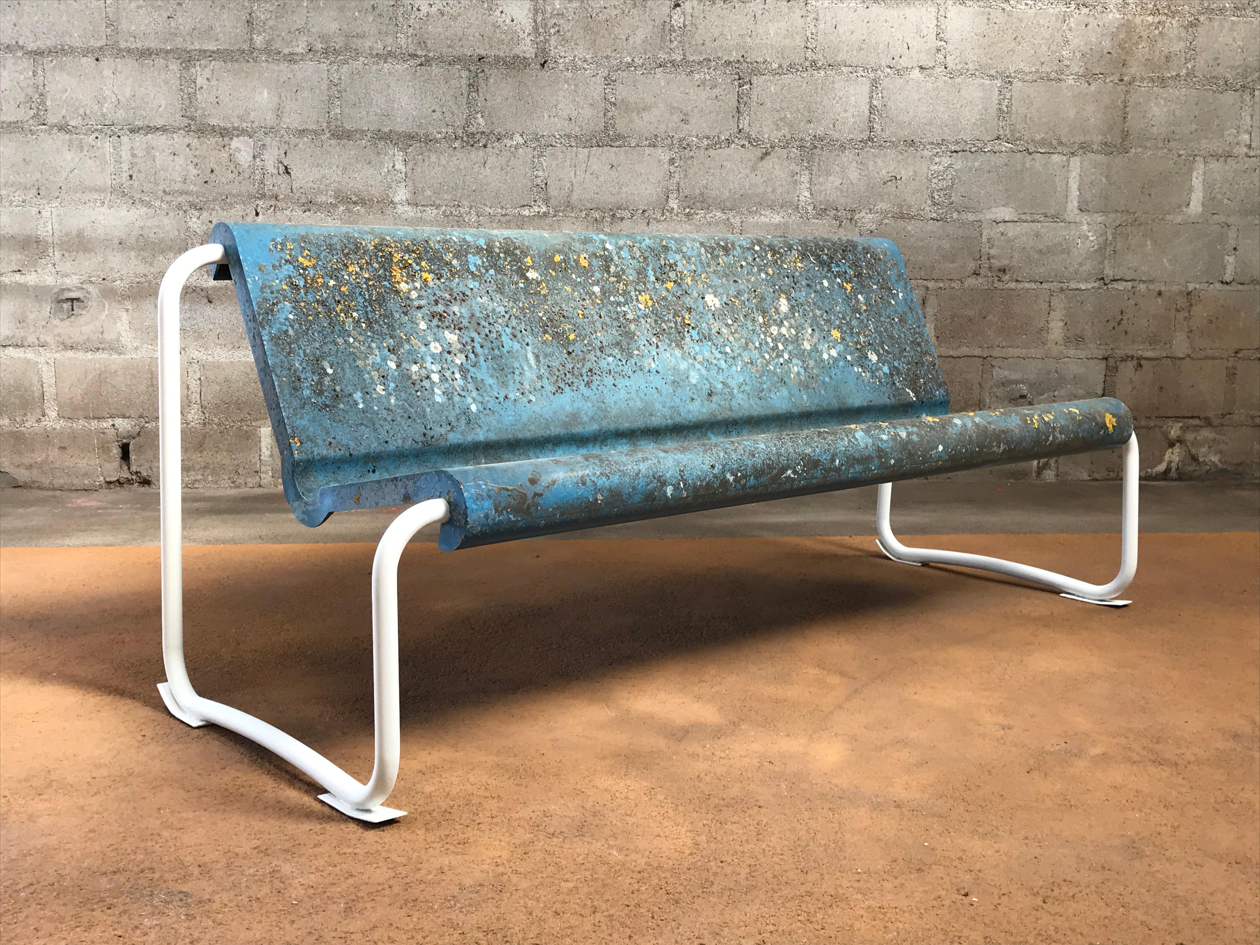 Willy Guhl, Rare Bench in Blue, 2 Seater with Wonderful Patina, Swiss, 1959 2