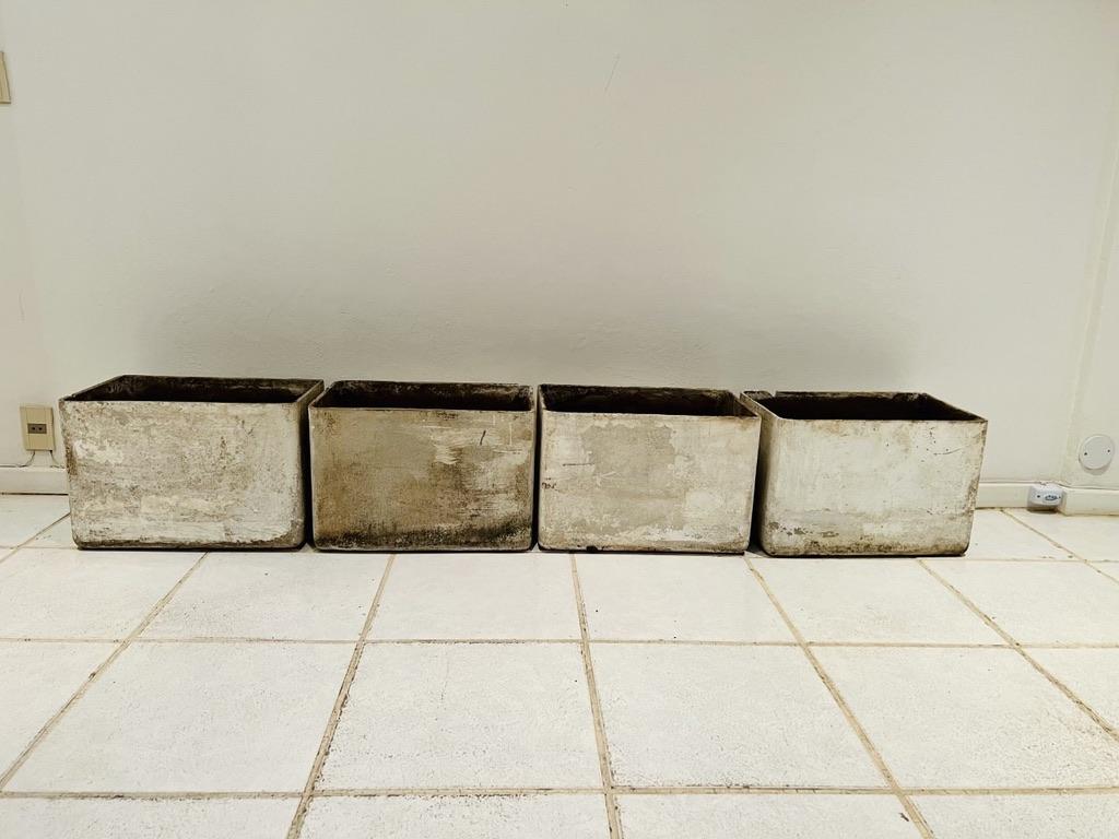 Incredible set of four Willy Guhl rectangular planter in fibro concrete 