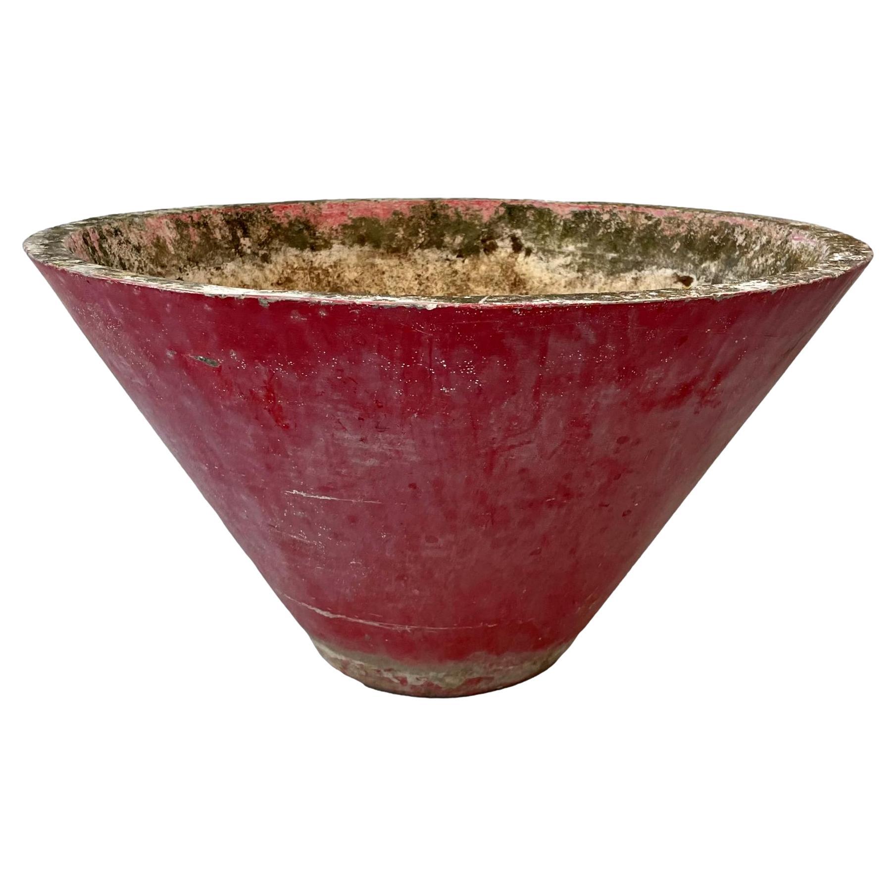 Willy Guhl Red Concrete Cone Flower Pot, 1960s Switzerland For Sale