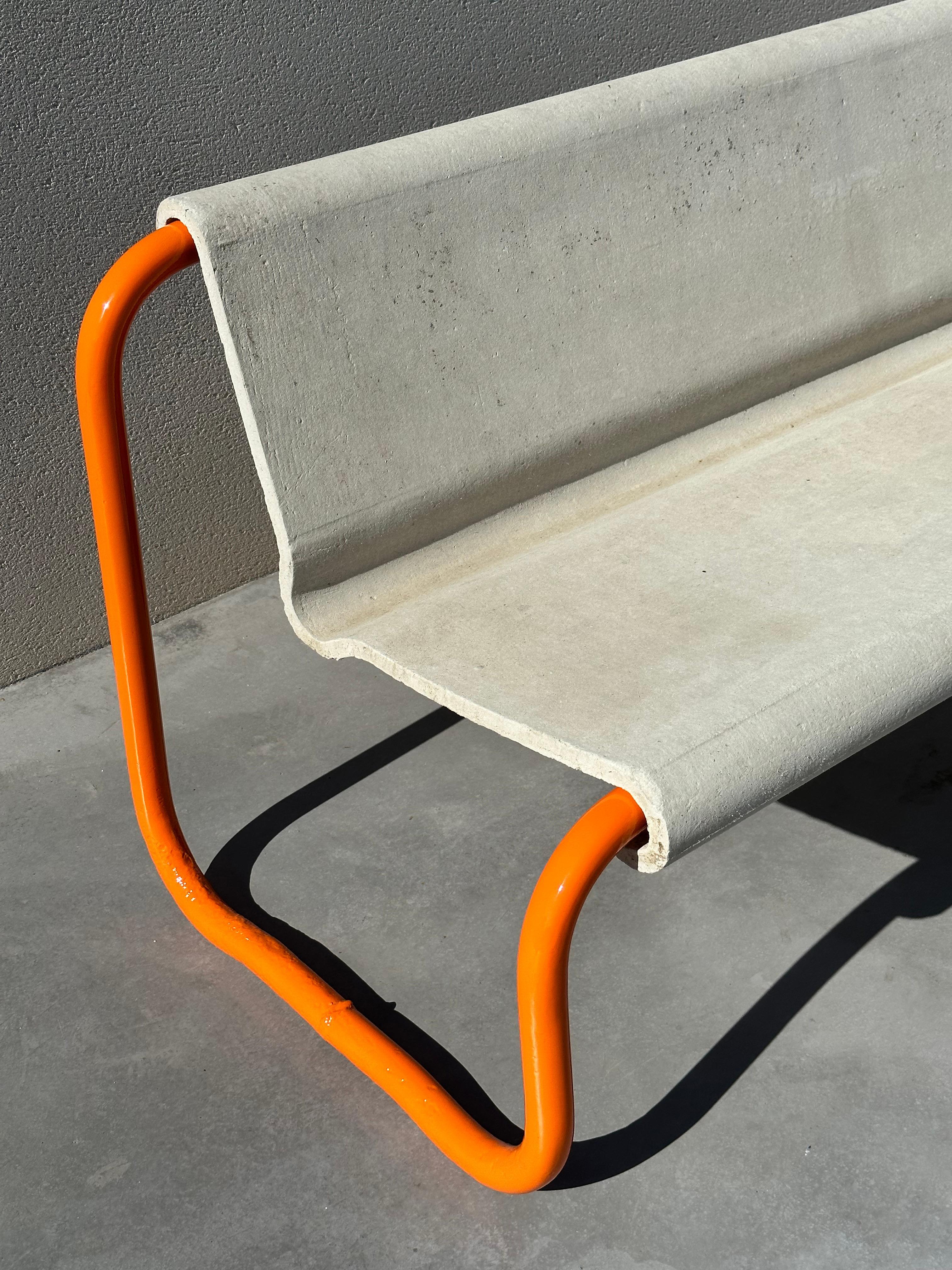 Mid-Century Modern Willy Guhl Steel and Concrete Design Bench, Switzerland, 1950s For Sale