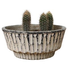 Willy Guhl Style Cement Planter with Chiseled Geometric Pattern