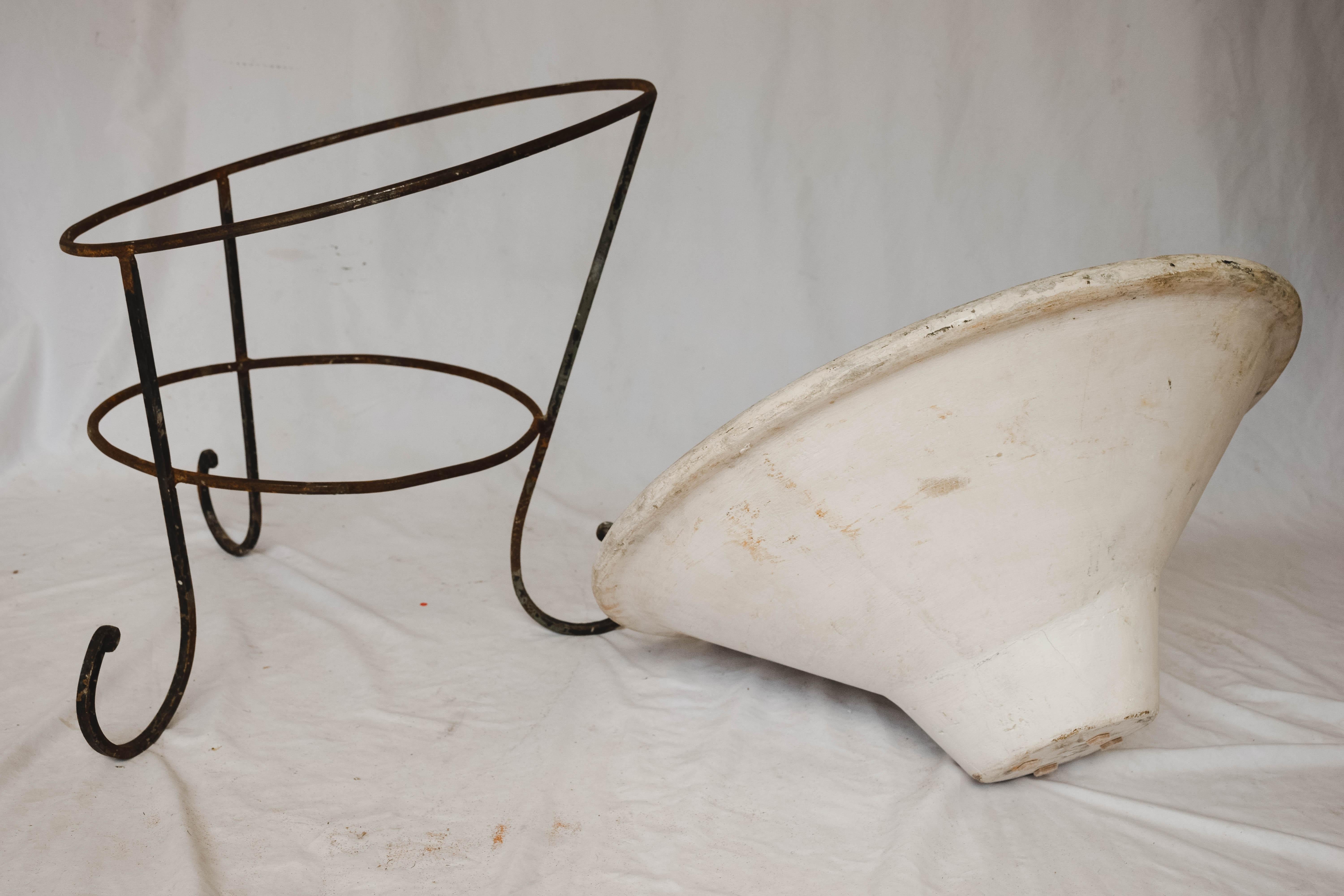 20th Century Willy Guhl Style Tilted Planter on Iron Stand For Sale