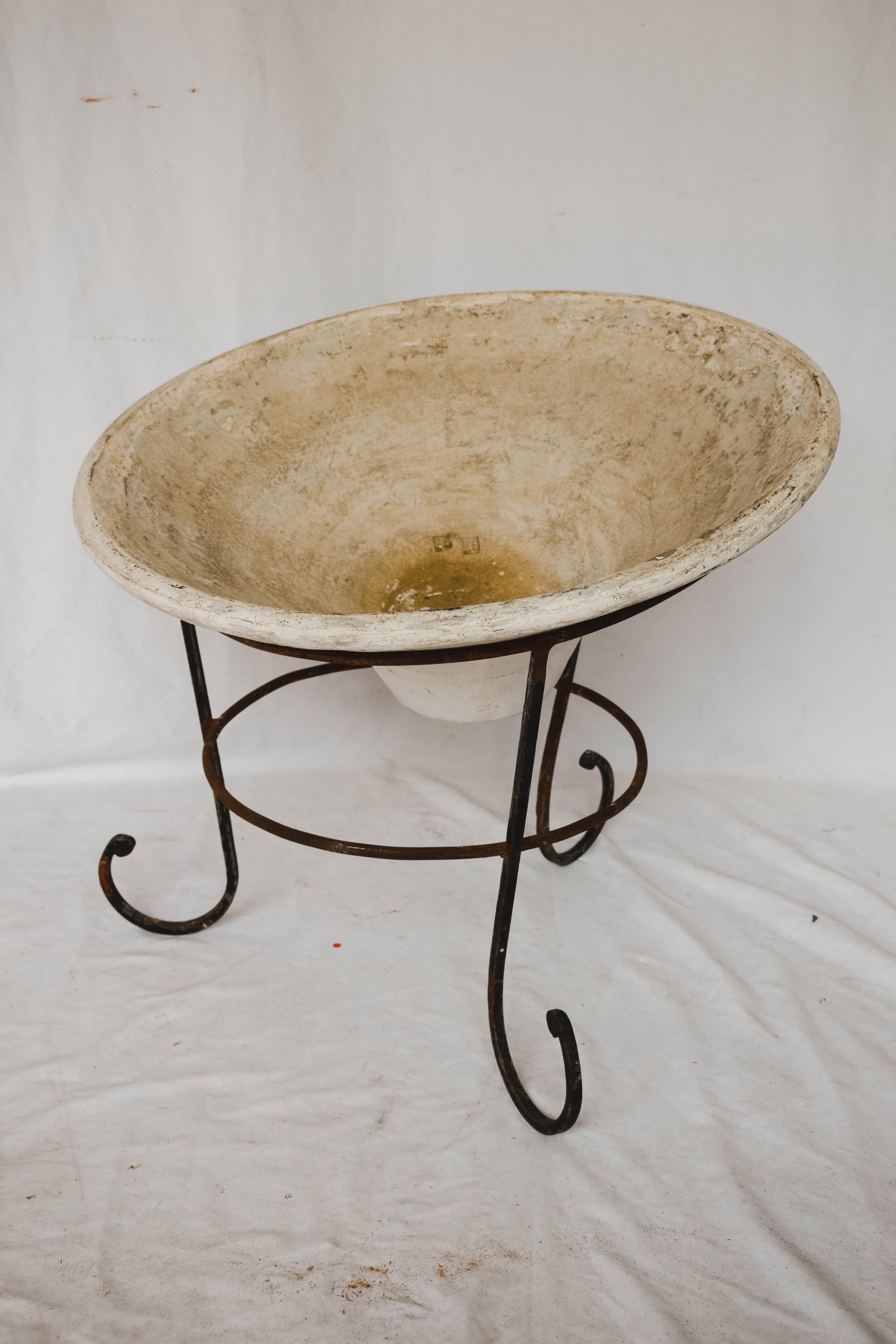 Willy Guhl Style Tilted Planter on Iron Stand For Sale 1