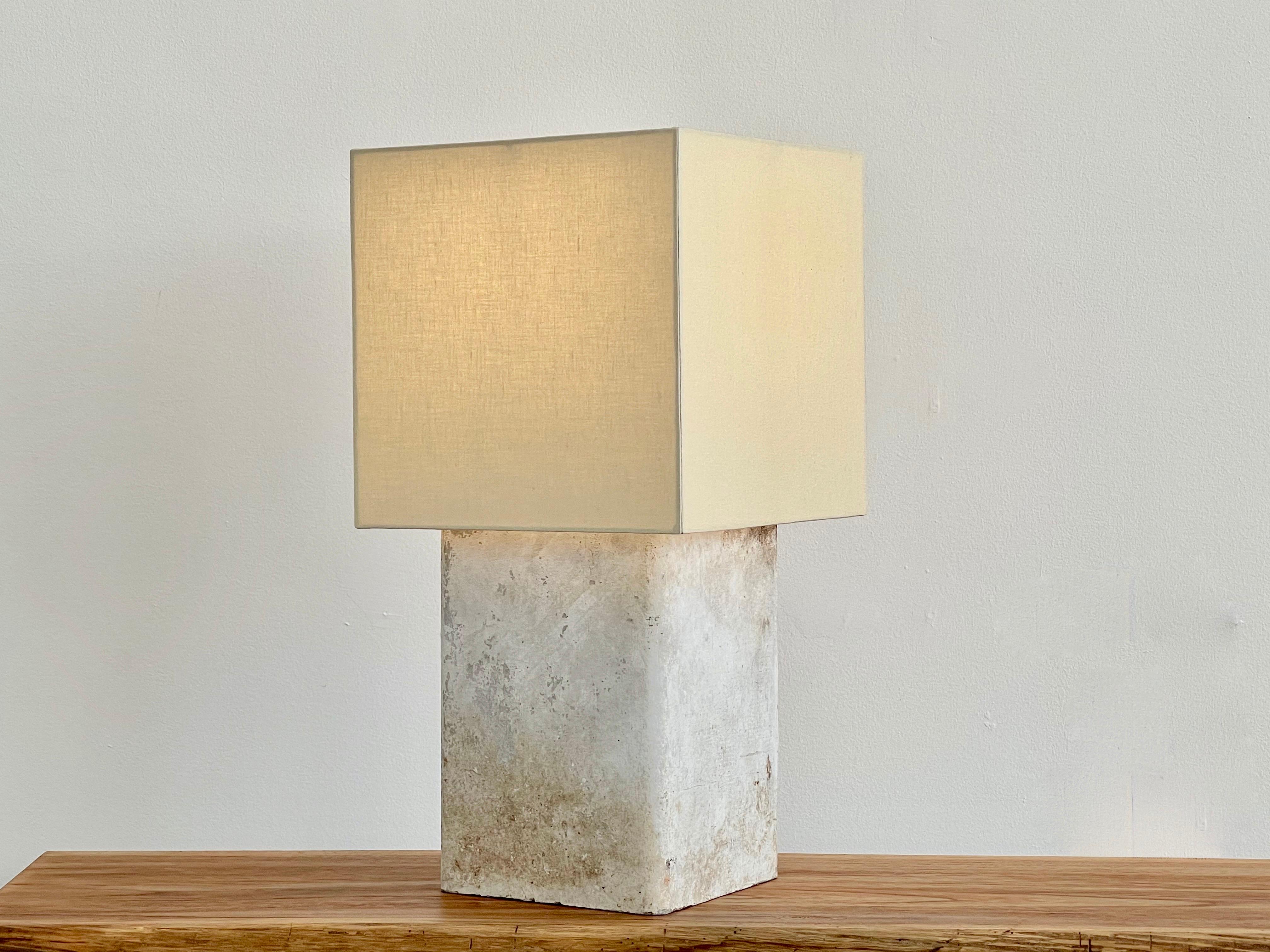Willy Guhl concrete table lamp with linen shade 
Priced individually.