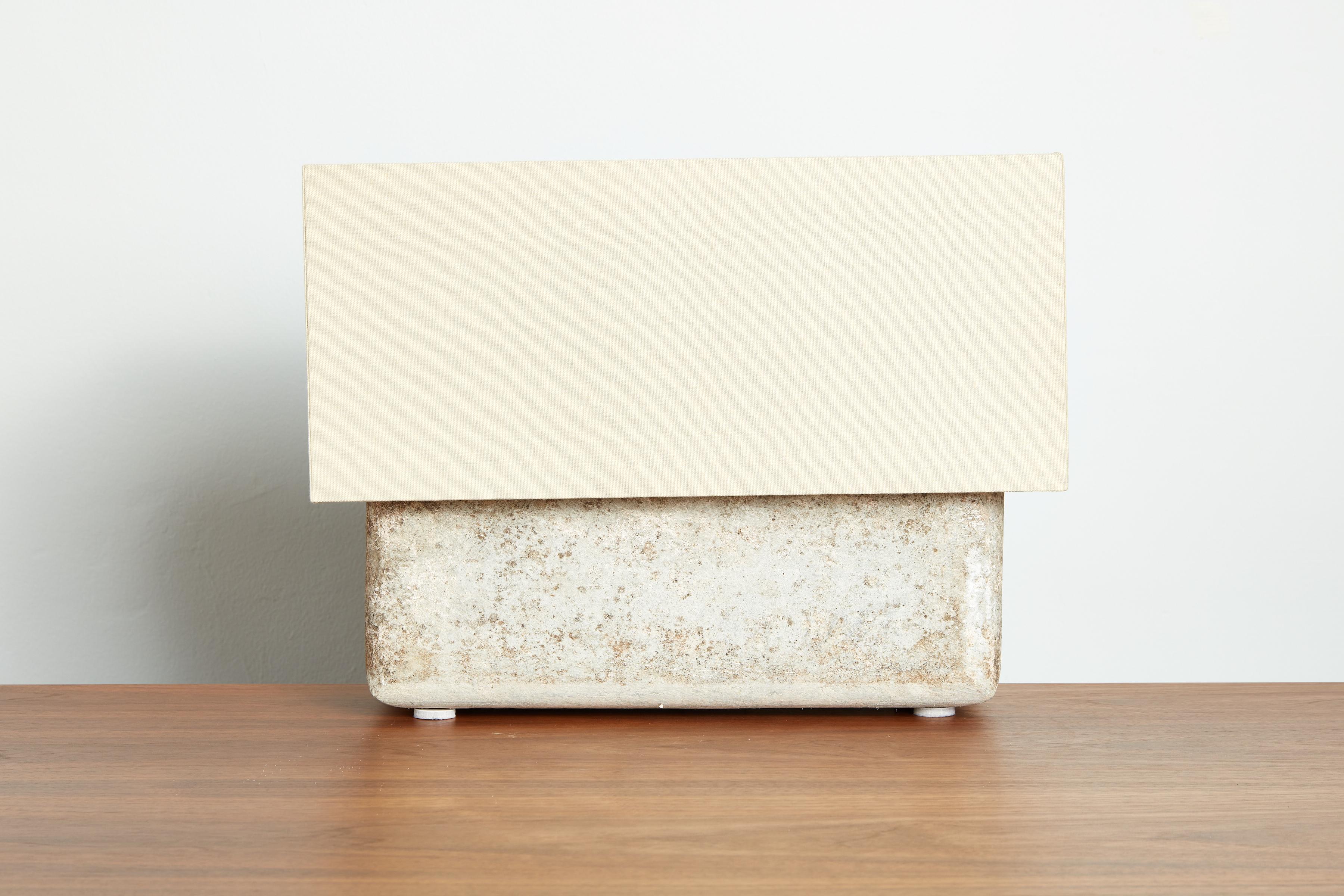 Willy Guhl table lamp in rare shape 
Matching pair available
New linen shade.