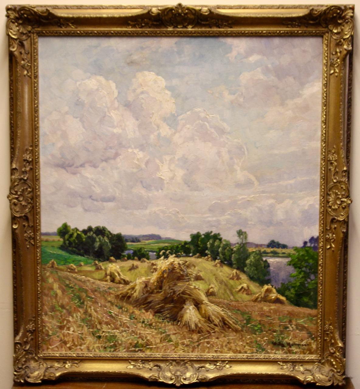 Willy Herrmann, Summer landscape with sheaves of corn. Oil on canvas. For Sale 1