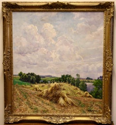 Willy Herrmann, Sommerlandschaft mit Korbweidegarnituren. Öl auf Leinwand.
