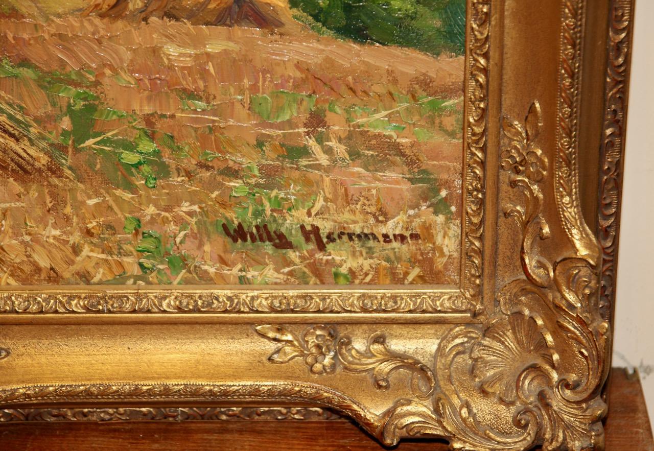 Willy Herrmann, Summer landscape with sheaves of corn. Oil on canvas. For Sale 5