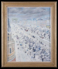 Antique Painting of Les Champs Elysees in the Winter Snow by W. James