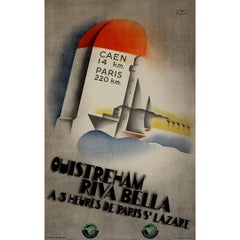 1934 Cartel Art Déco de "Ouistreham Riva Bella" del artista Willy Mucha