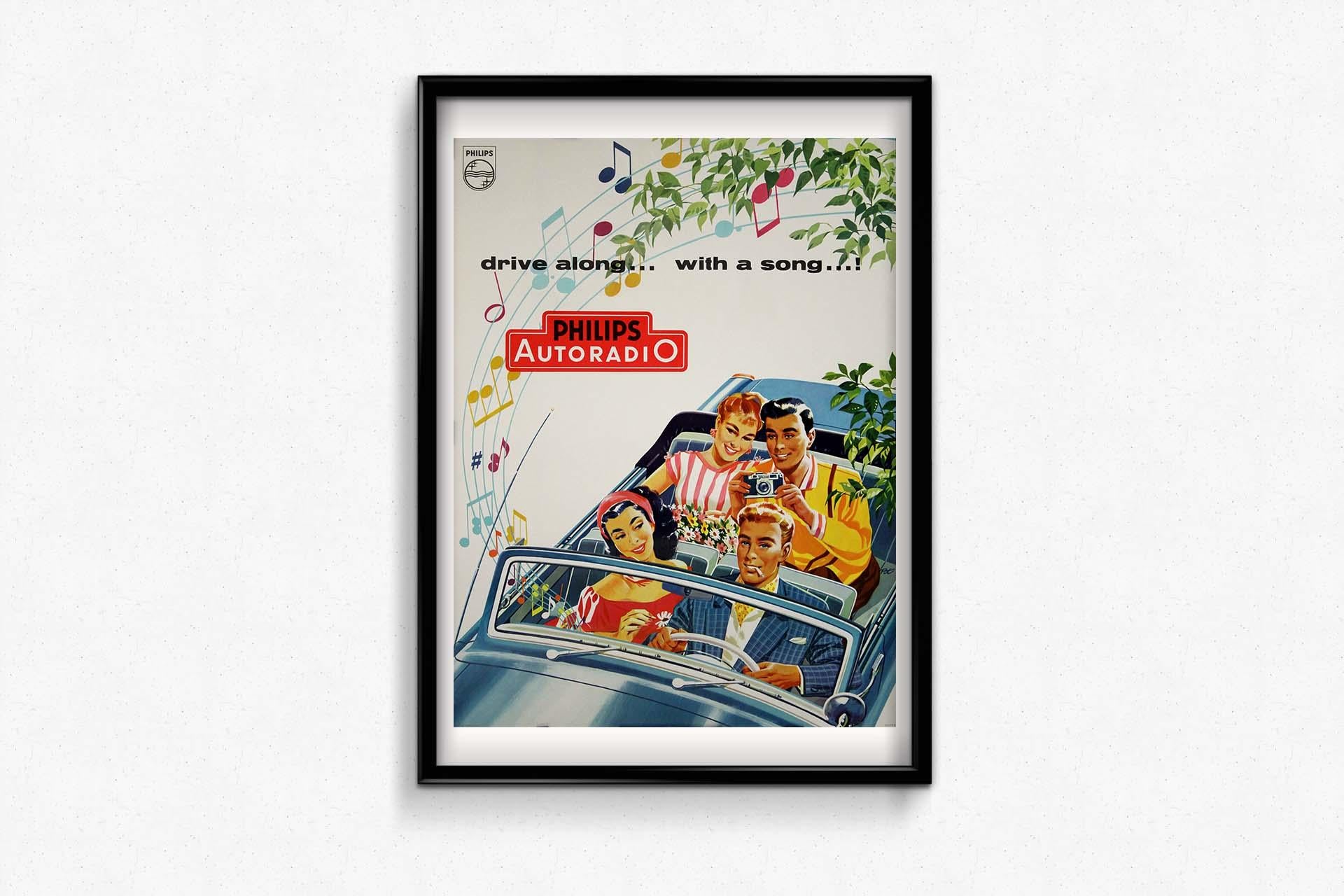 Original advertising poster by Willy Pot for Philips Autoradio For Sale 1