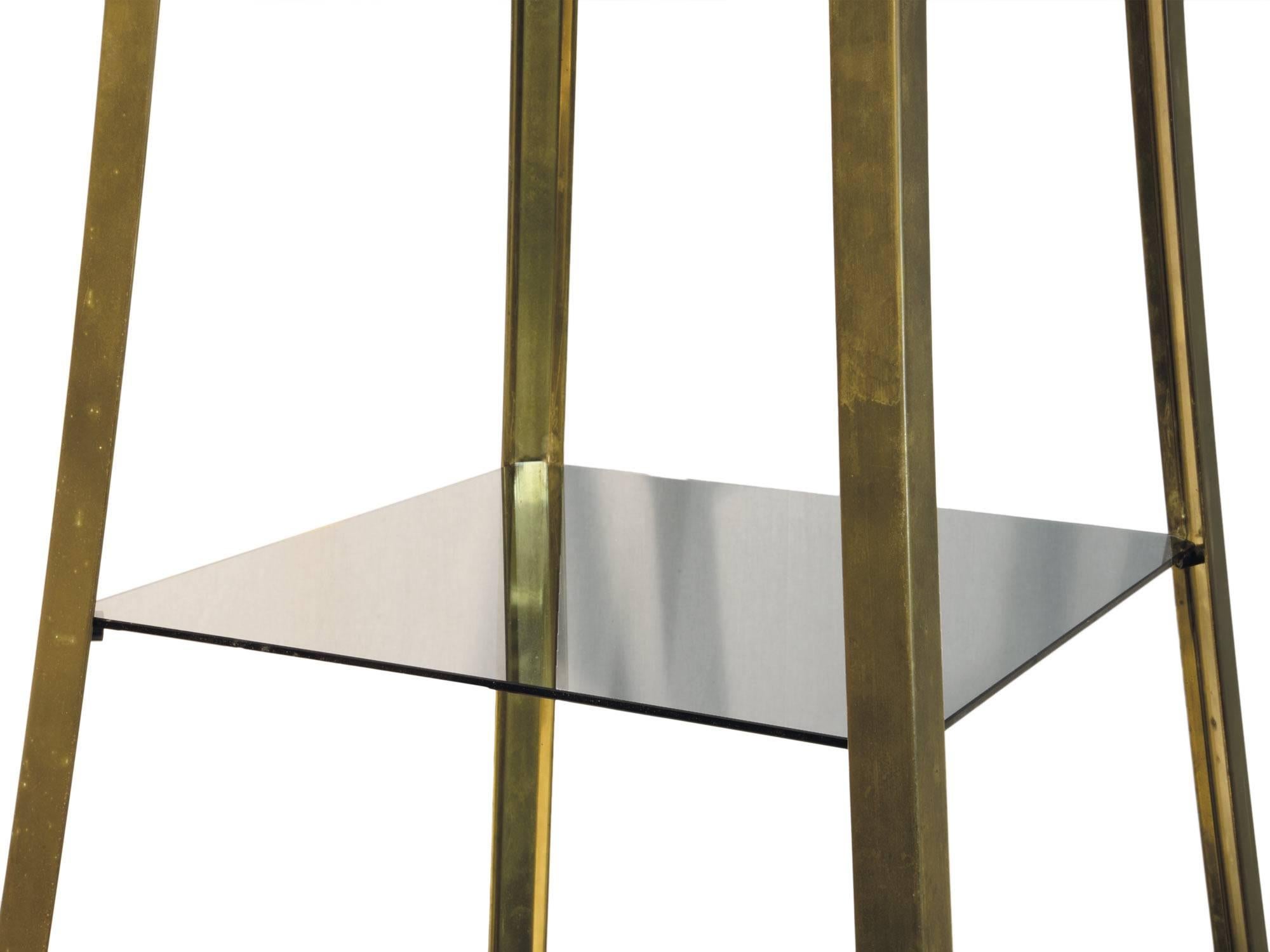 Mirror Willy Rizzo, Pair of Stands with Obelisk Shape in Brass and Glass