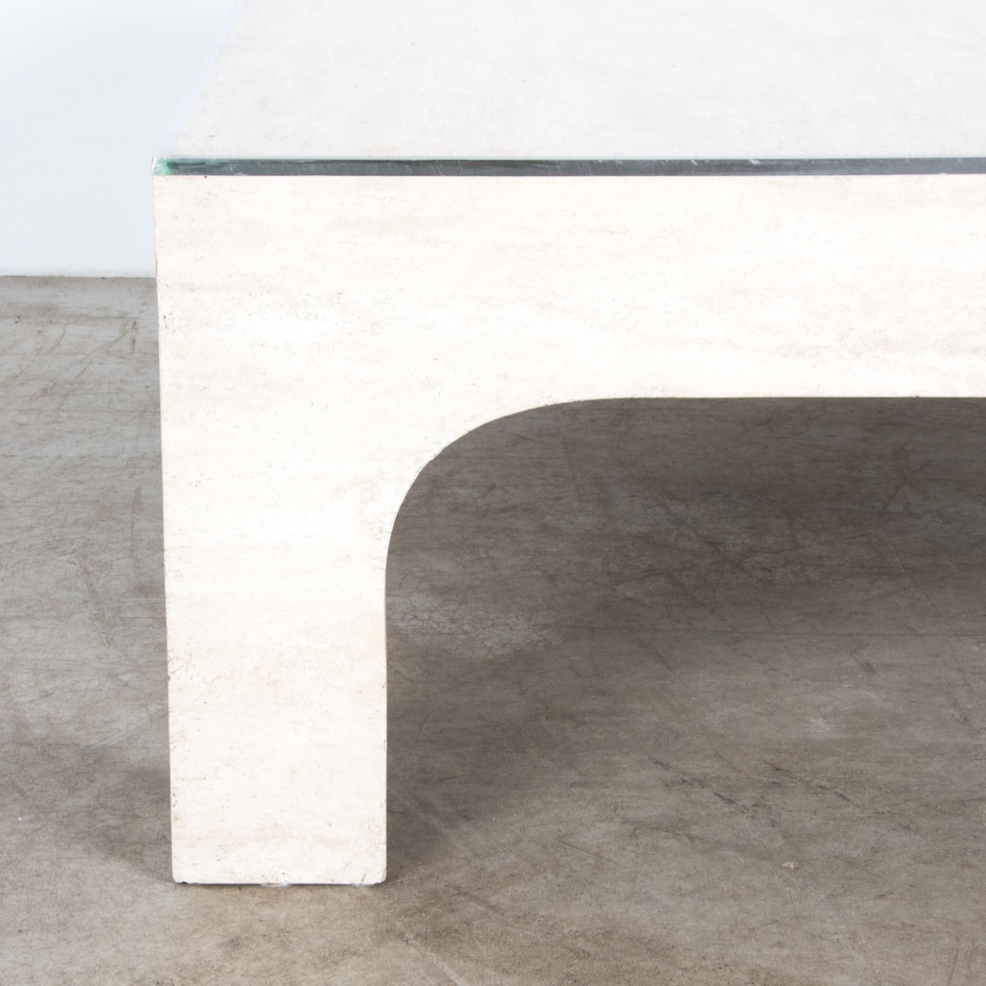 Metal Willy Rizzo 1960s Travertine and Brass Square Coffee Table