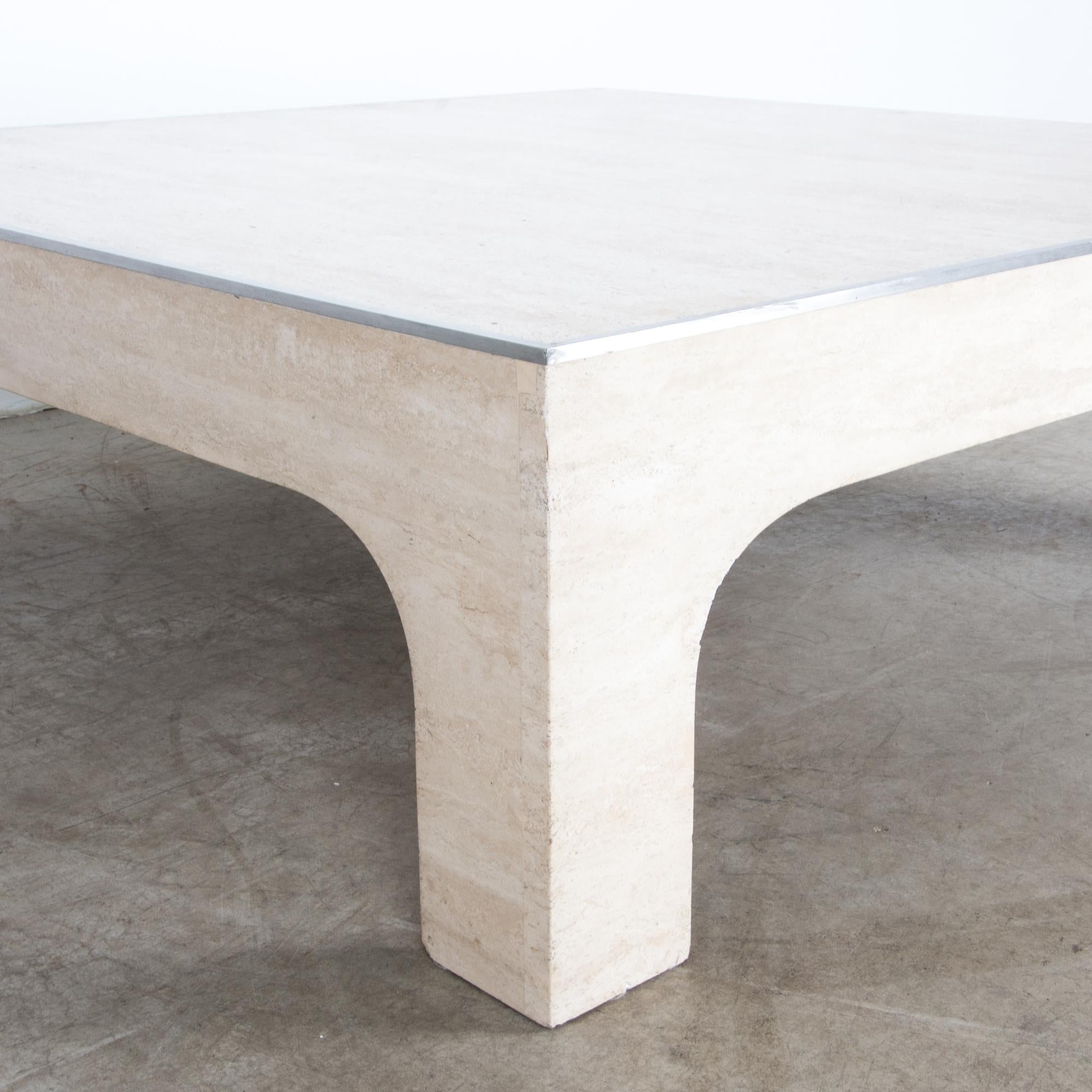 Willy Rizzo 1960s Travertine and Brass Square Coffee Table 1