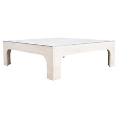 Willy Rizzo 1960s Travertine and Brass Square Coffee Table