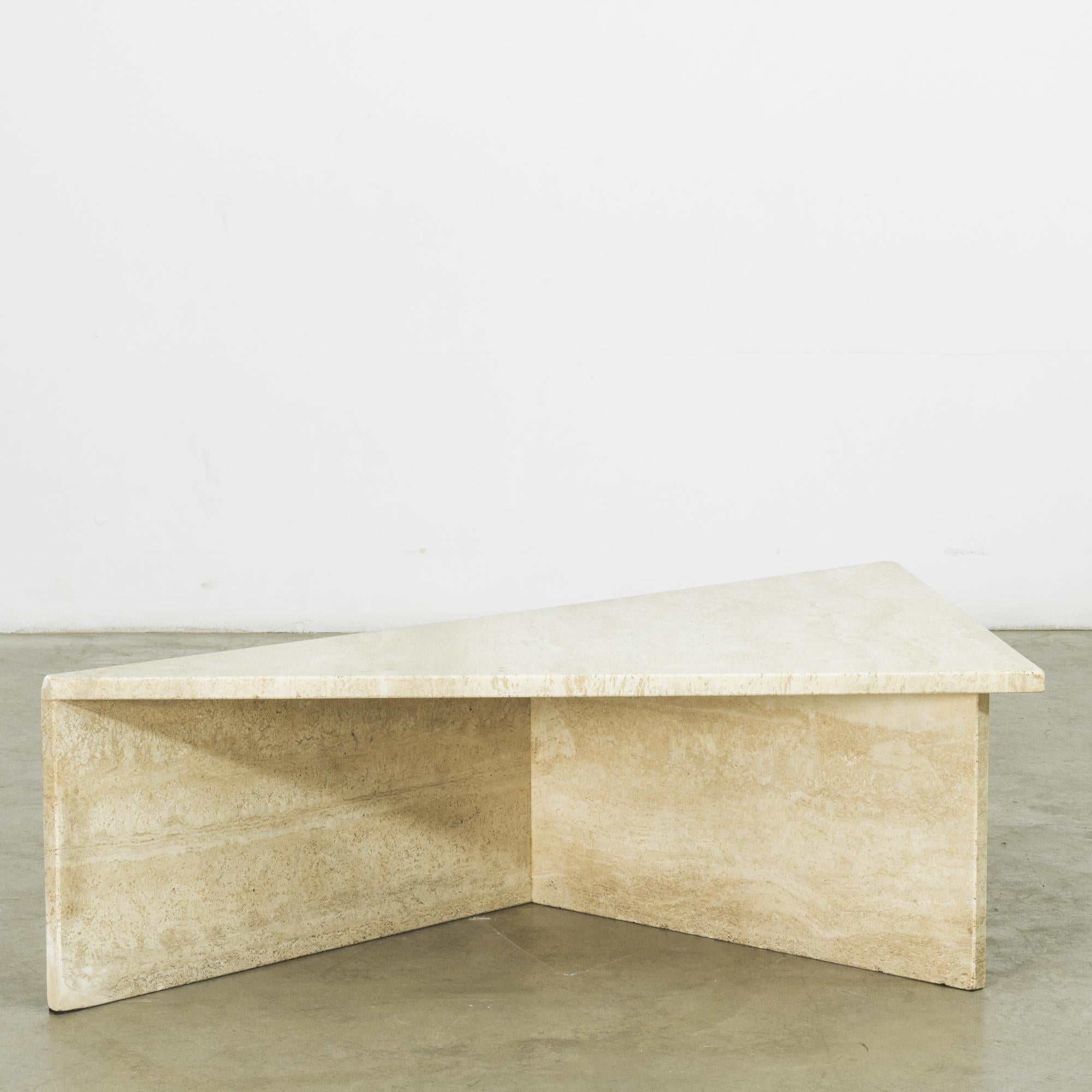 Late 20th Century Willy Rizzo 1970s Travertine Triangle Coffee Table