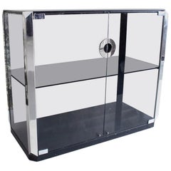 Willy Rizzo 1970s Two-Door Glass Cabinet in Smoked Glass and Chrome