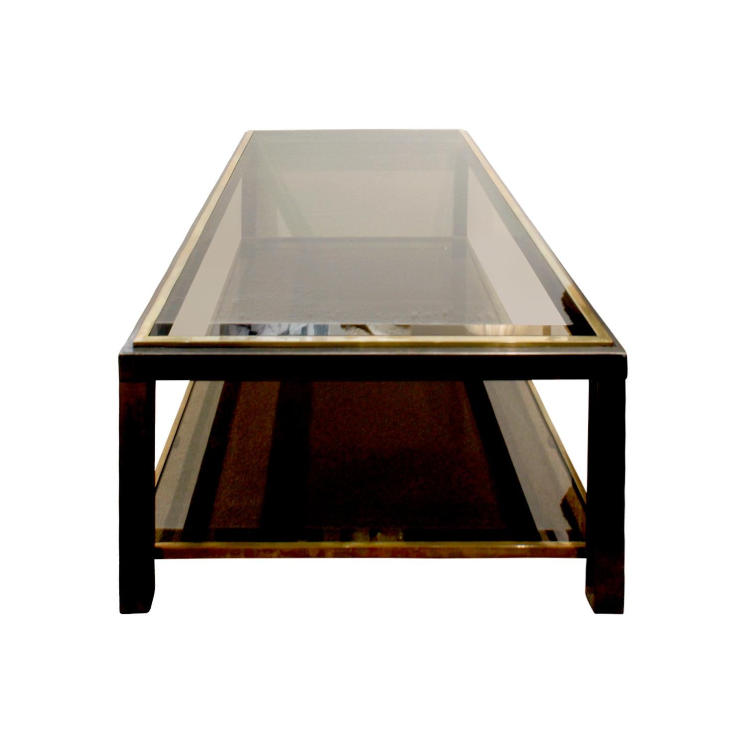 Italian Willy Rizzo 2-Tier Coffee Table in Gunmetal and Brass, 1960s