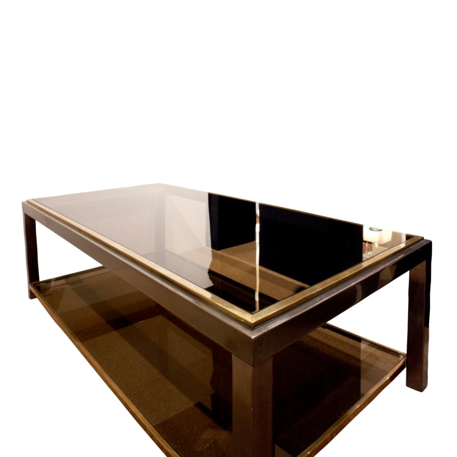 Hand-Crafted Willy Rizzo 2-Tier Coffee Table in Gunmetal and Brass, 1960s