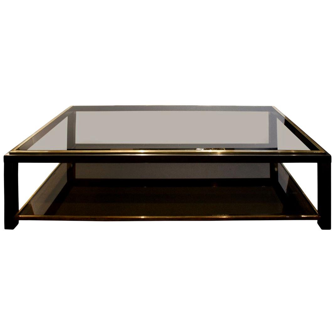 Willy Rizzo 2-Tier Coffee Table in Gunmetal and Brass, 1960s