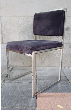 Willy Rizzo, 6 Leather and Chromed Midcentury Chairs, Italy, 1970