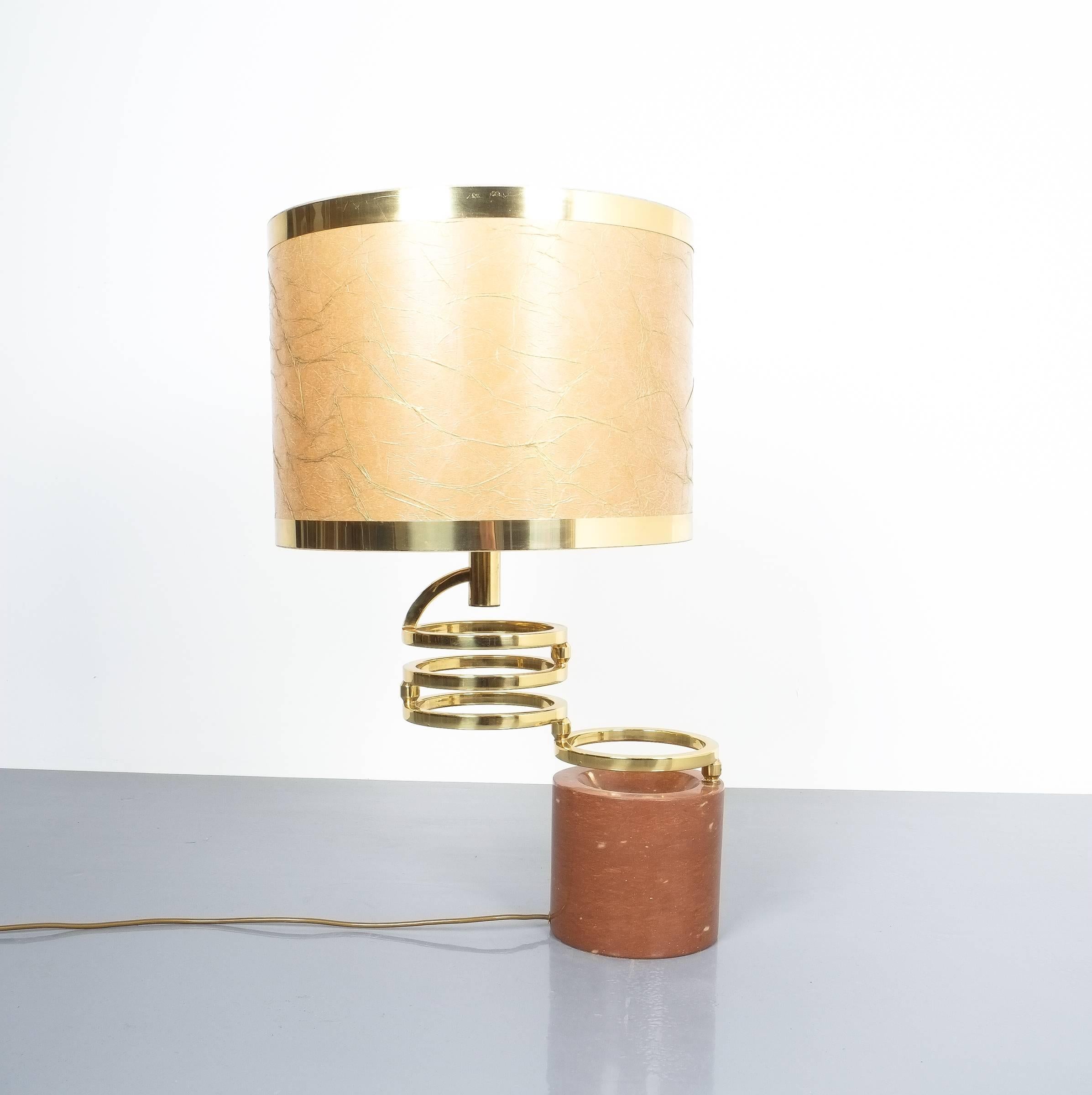 Late 20th Century Willy Rizzo Adjustable Table Lamp for BF Red Marble Brass, 1970 For Sale