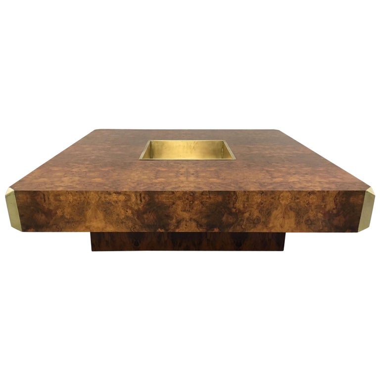 Willy Rizzo Alveo Burl Wood Cocktail Table, 1970s at 1stDibs
