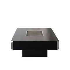 Willy Rizzo "Alveo" Rectangular Black Wood Chrome Italian Coffee Table, 1970