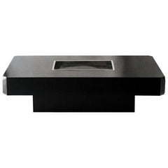 Willy Rizzo "Alveo" Rectangular Black Wood Chrome Italian Coffee Table, 1970