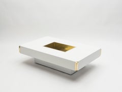 Willy Rizzo Alveo White Lacquer and Brass Bar Coffee Table, 1970s