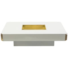 Willy Rizzo Alveo White Lacquer and Brass Bar Coffee Table, 1970s