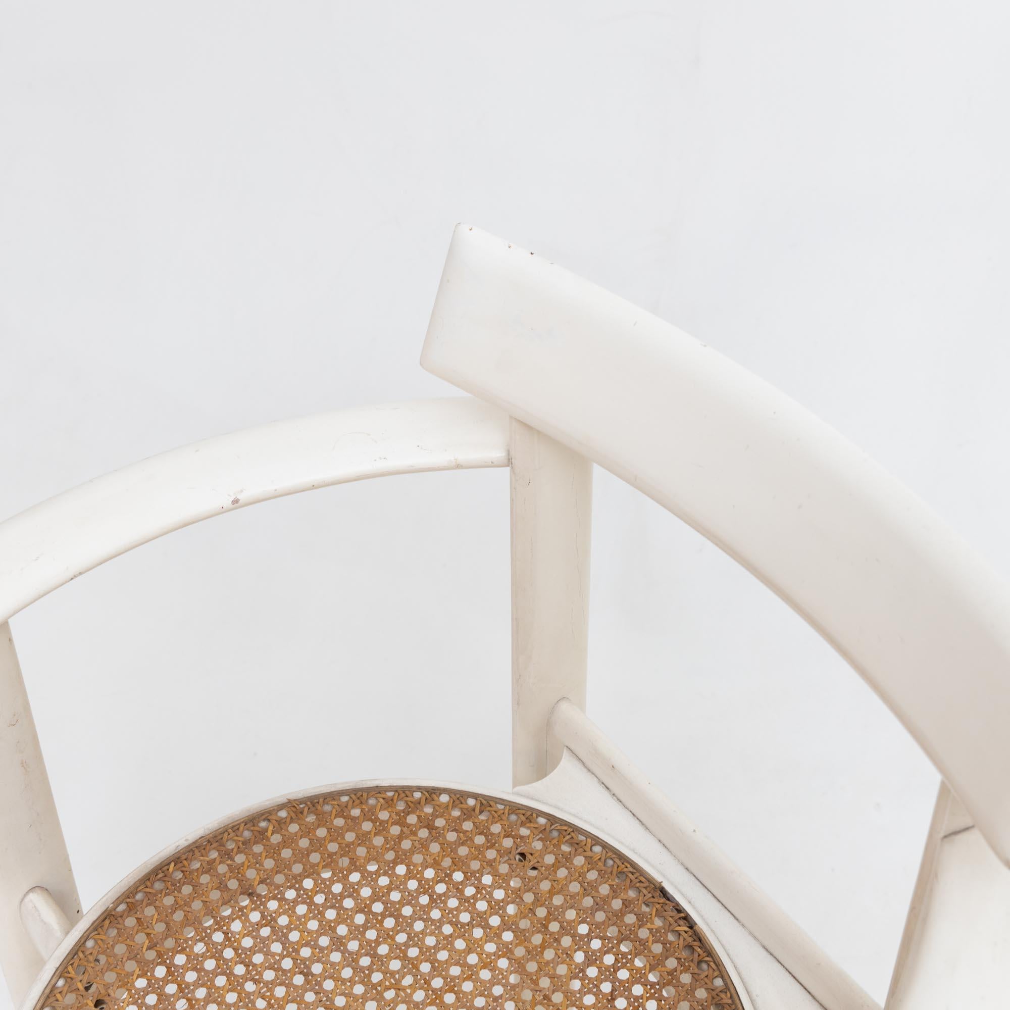 Italian Willy Rizzo, white painted Armchair with natural Cane Seat, Italy 1970s For Sale