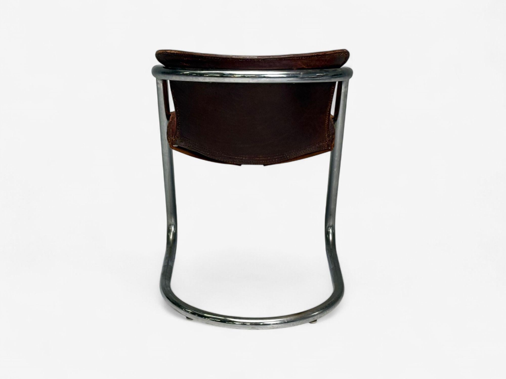 Willy Rizzo atr, Acero cromado, Cuero, Sillas de comedor tubulares, Italia, 1970s en venta 4