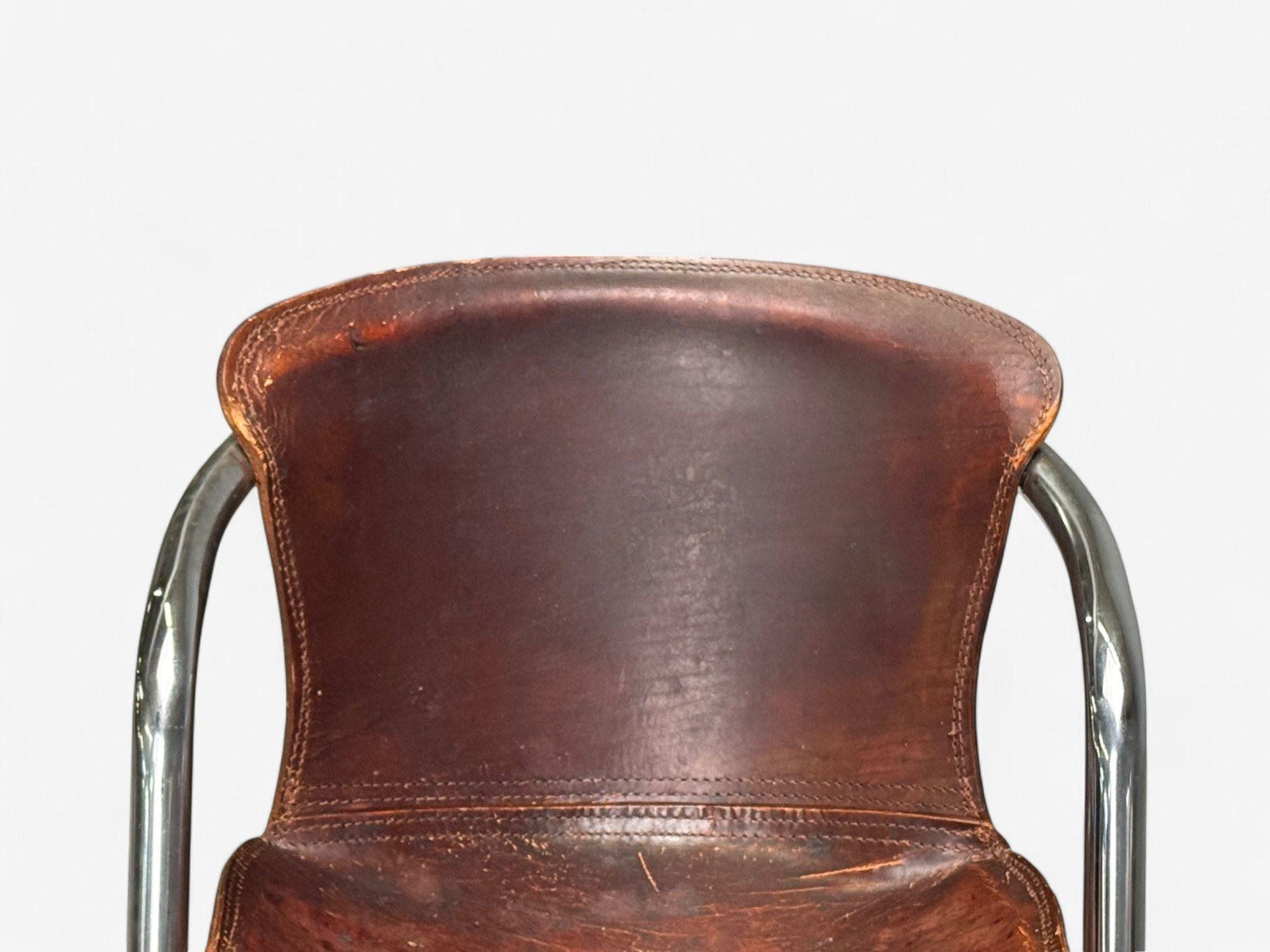 Willy Rizzo atr, Acero cromado, Cuero, Sillas de comedor tubulares, Italia, 1970s en venta 1