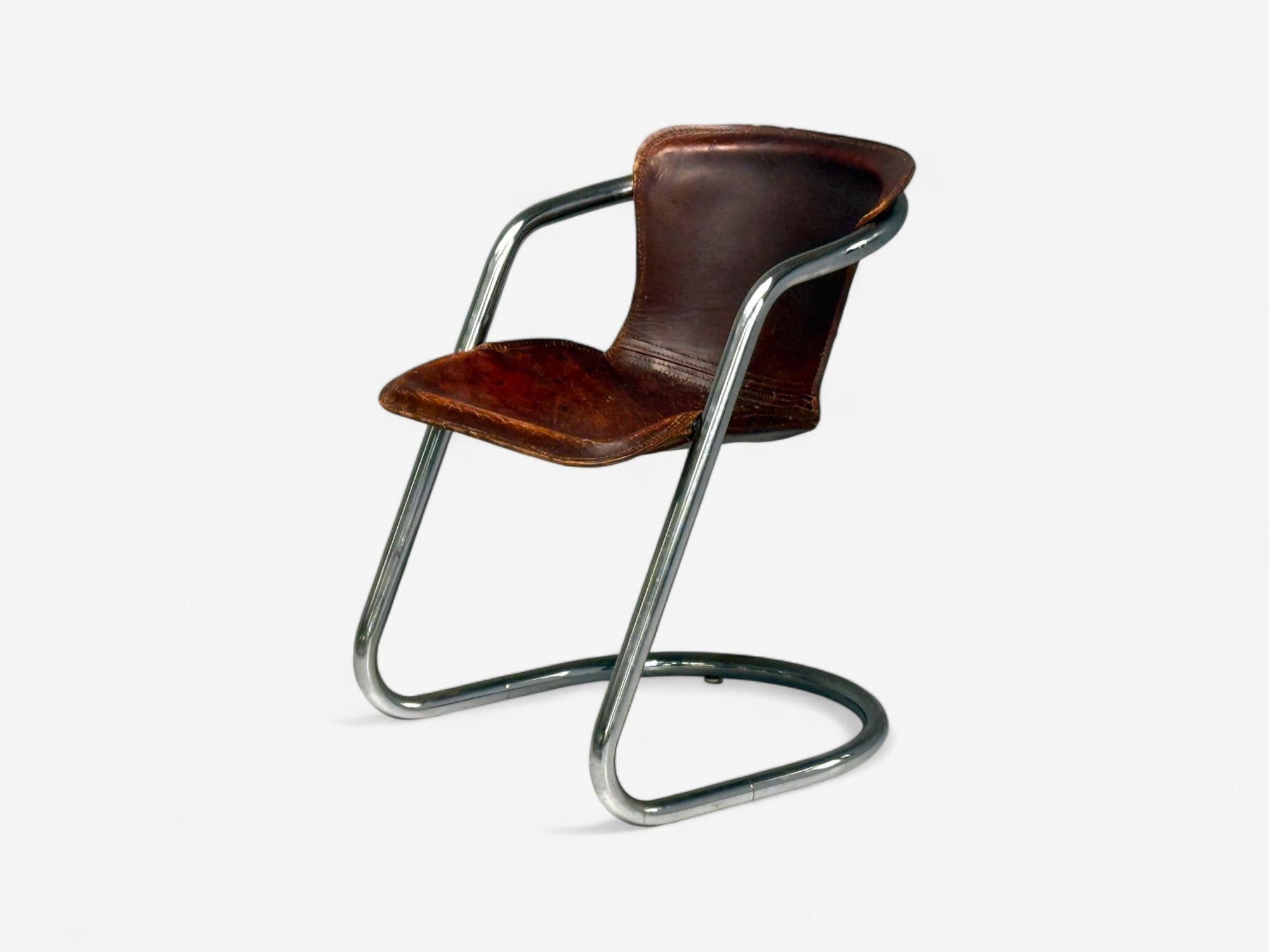 Willy Rizzo atr, Acero cromado, Cuero, Sillas de comedor tubulares, Italia, 1970s en venta 2