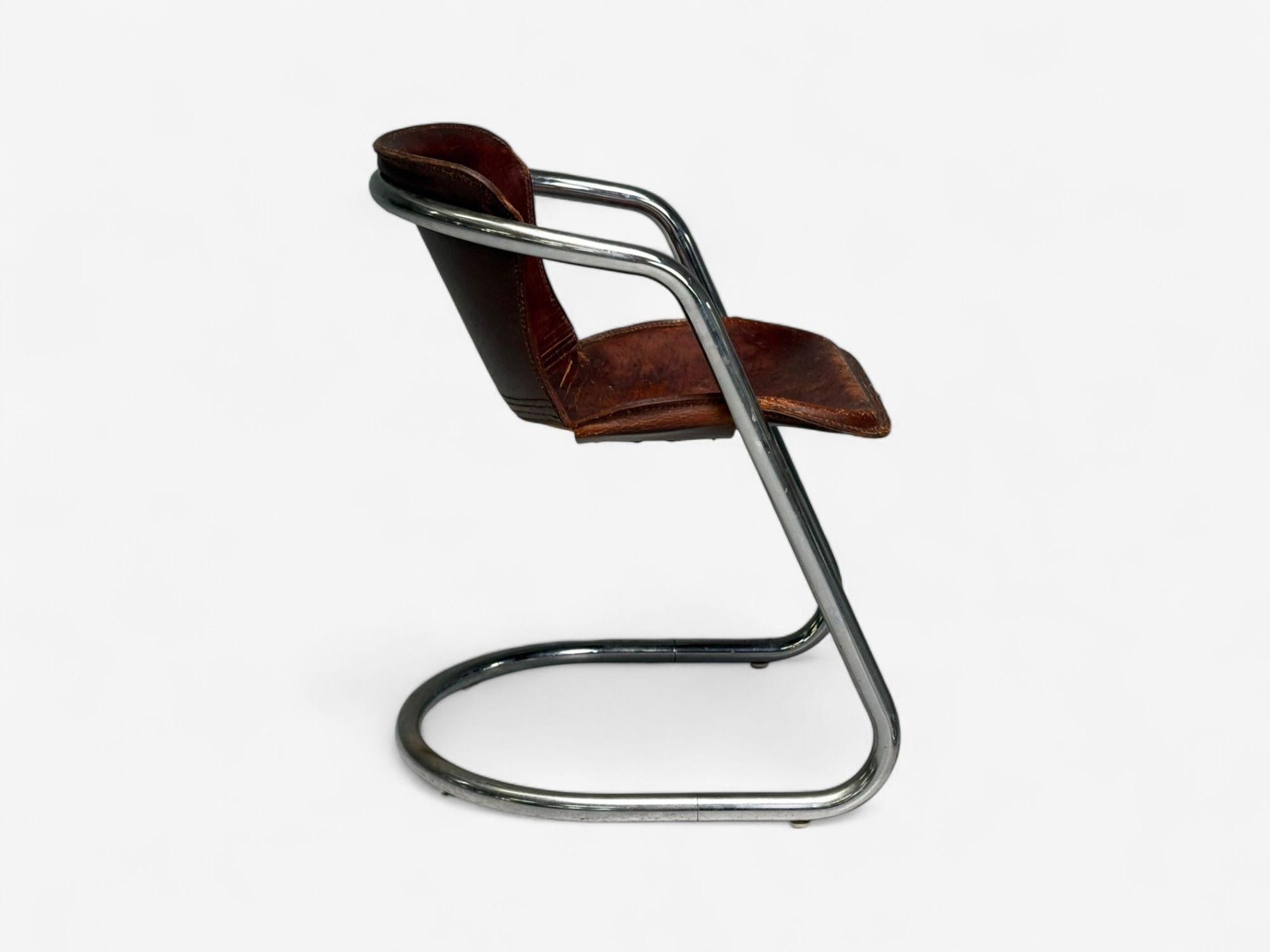 Willy Rizzo atr, Acero cromado, Cuero, Sillas de comedor tubulares, Italia, 1970s en venta 3