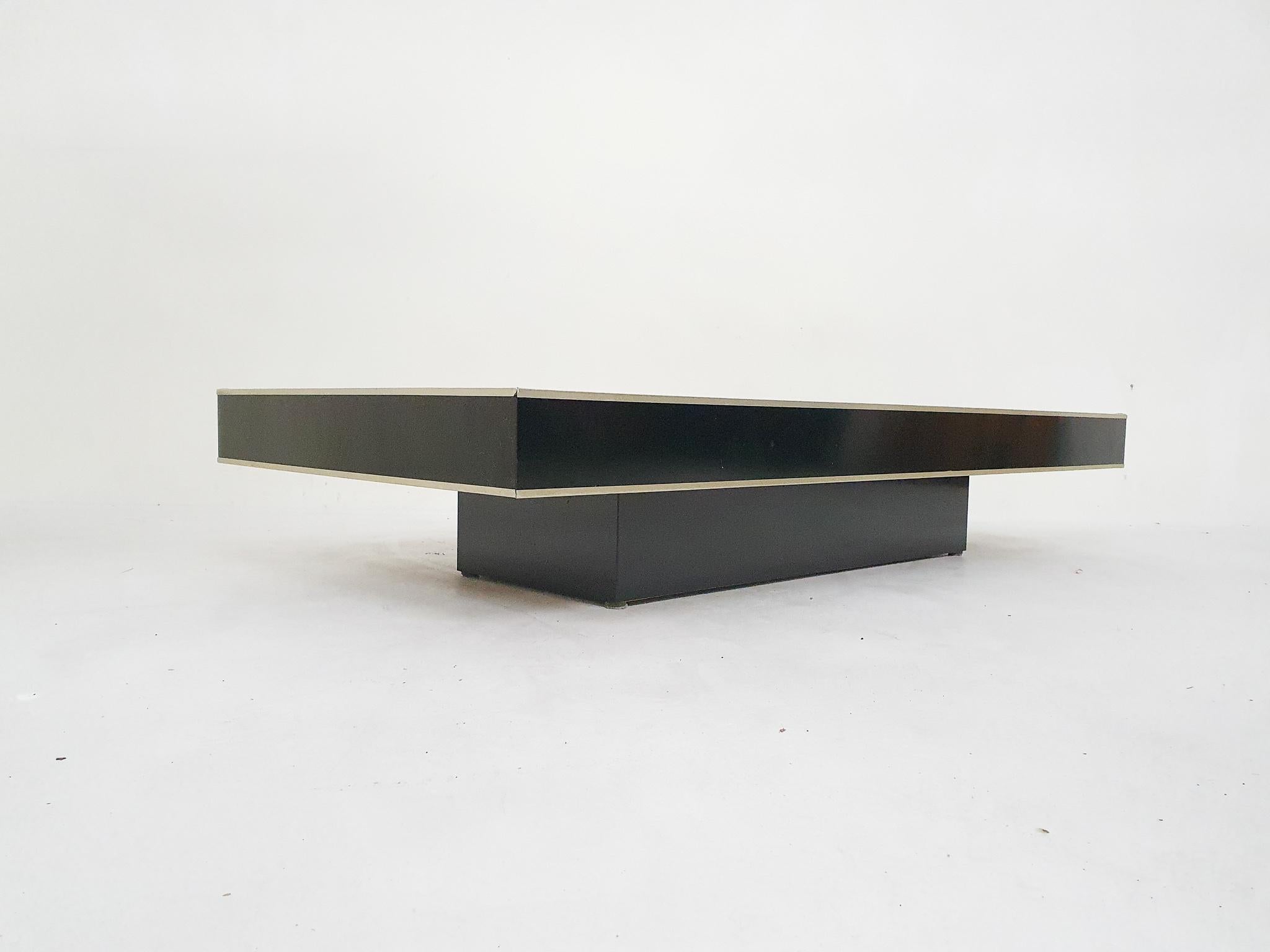 Glass Willy Rizzo Attrb. Mirrored Coffee Table, Belgium 1970's