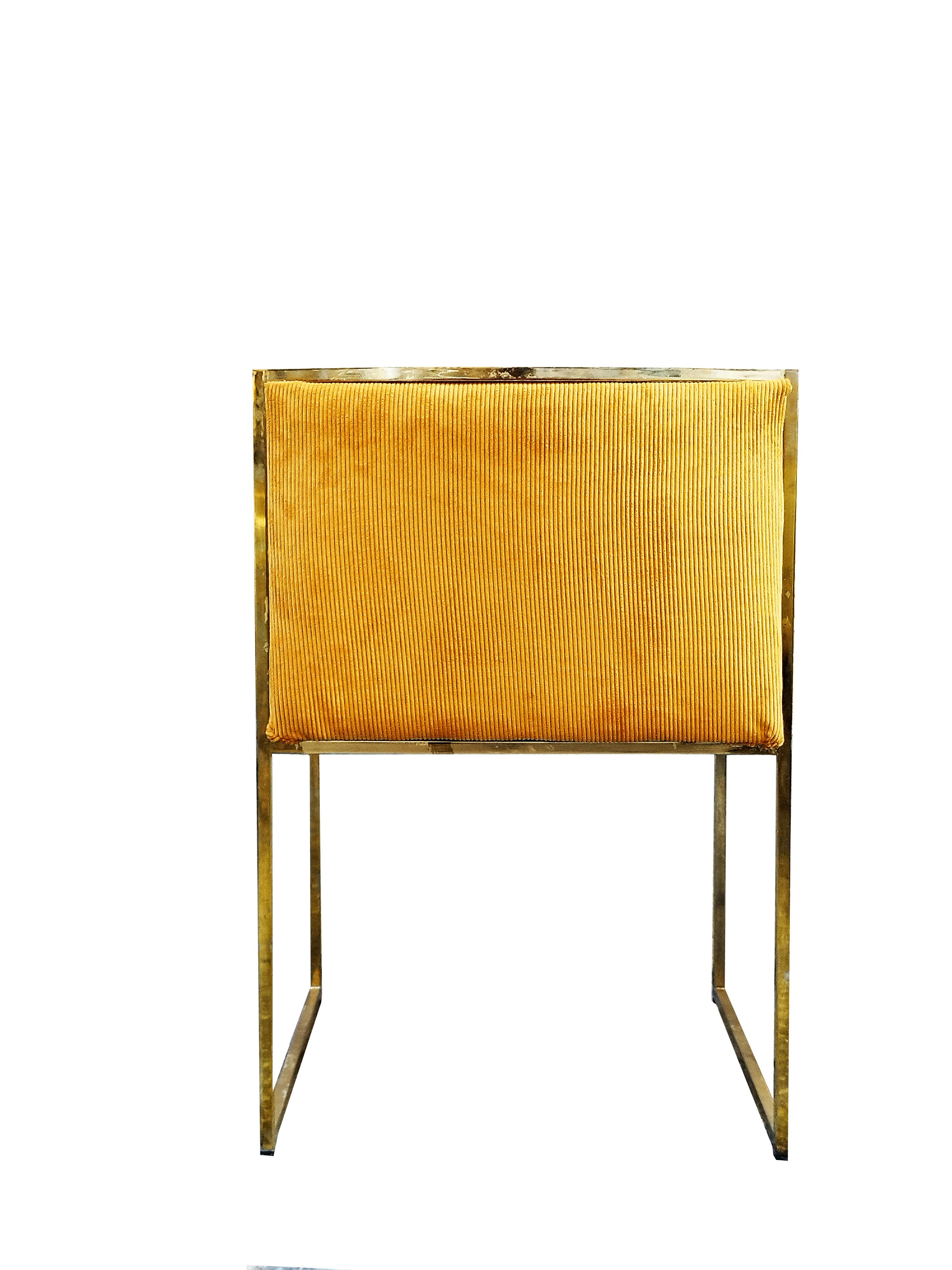 Willy Rizzo Attributed Yellow Fabric and Brass Armchair, Italy, 1970s In Good Condition In Naples, IT