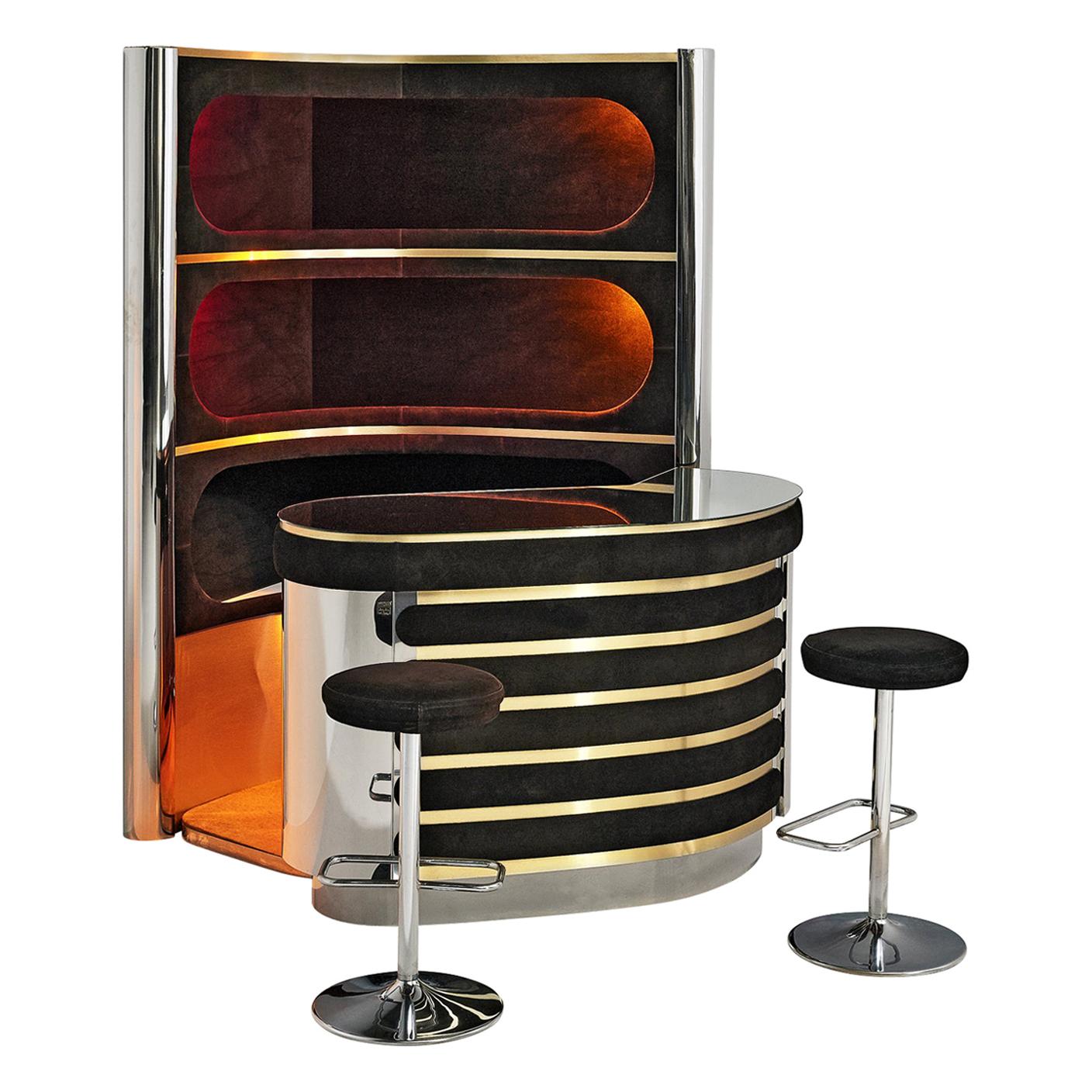 Willy Rizzo Bar Cabinet in Black Suede