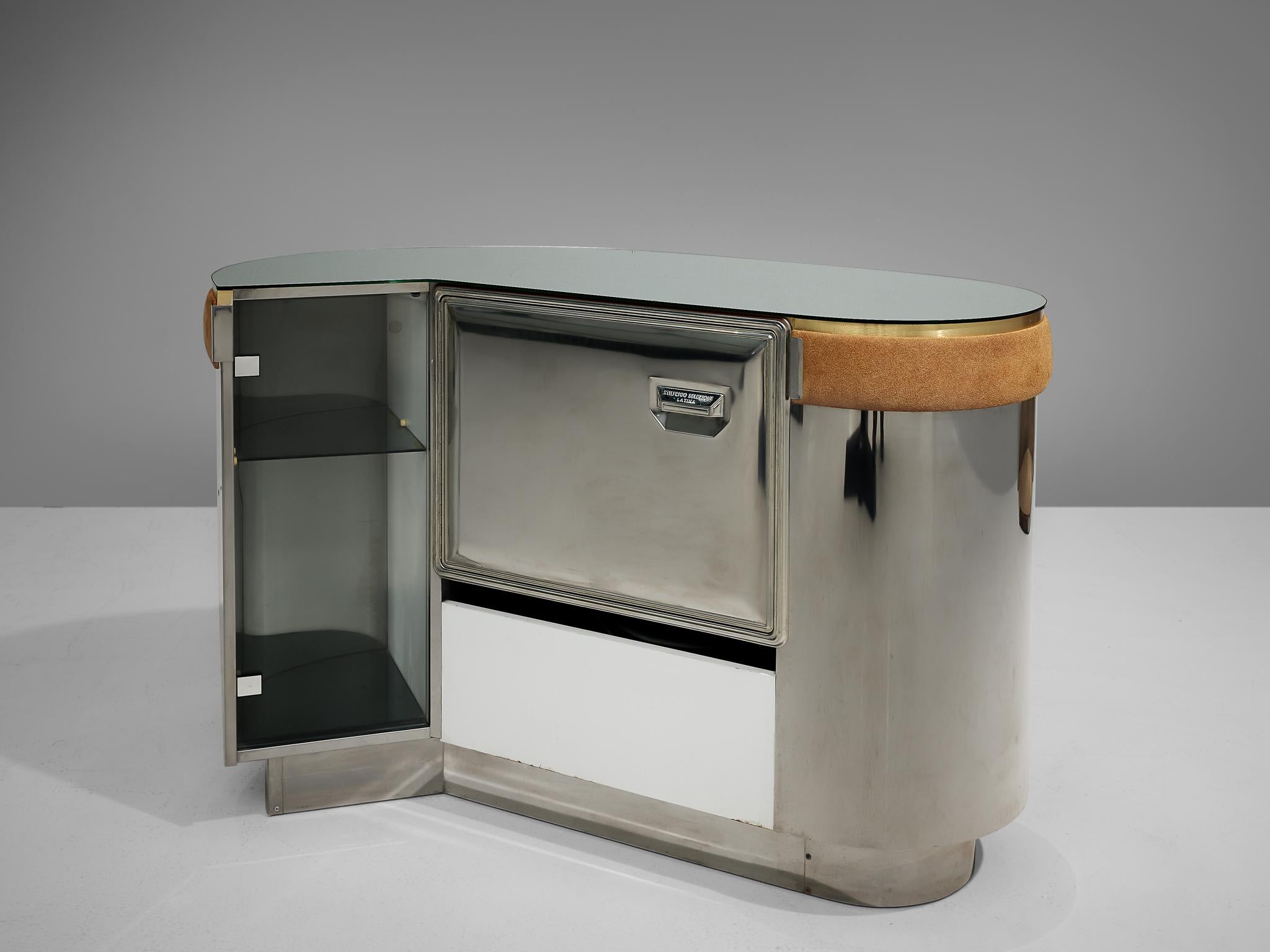 Willy Rizzo Bar Cabinet in Brown Suede 1