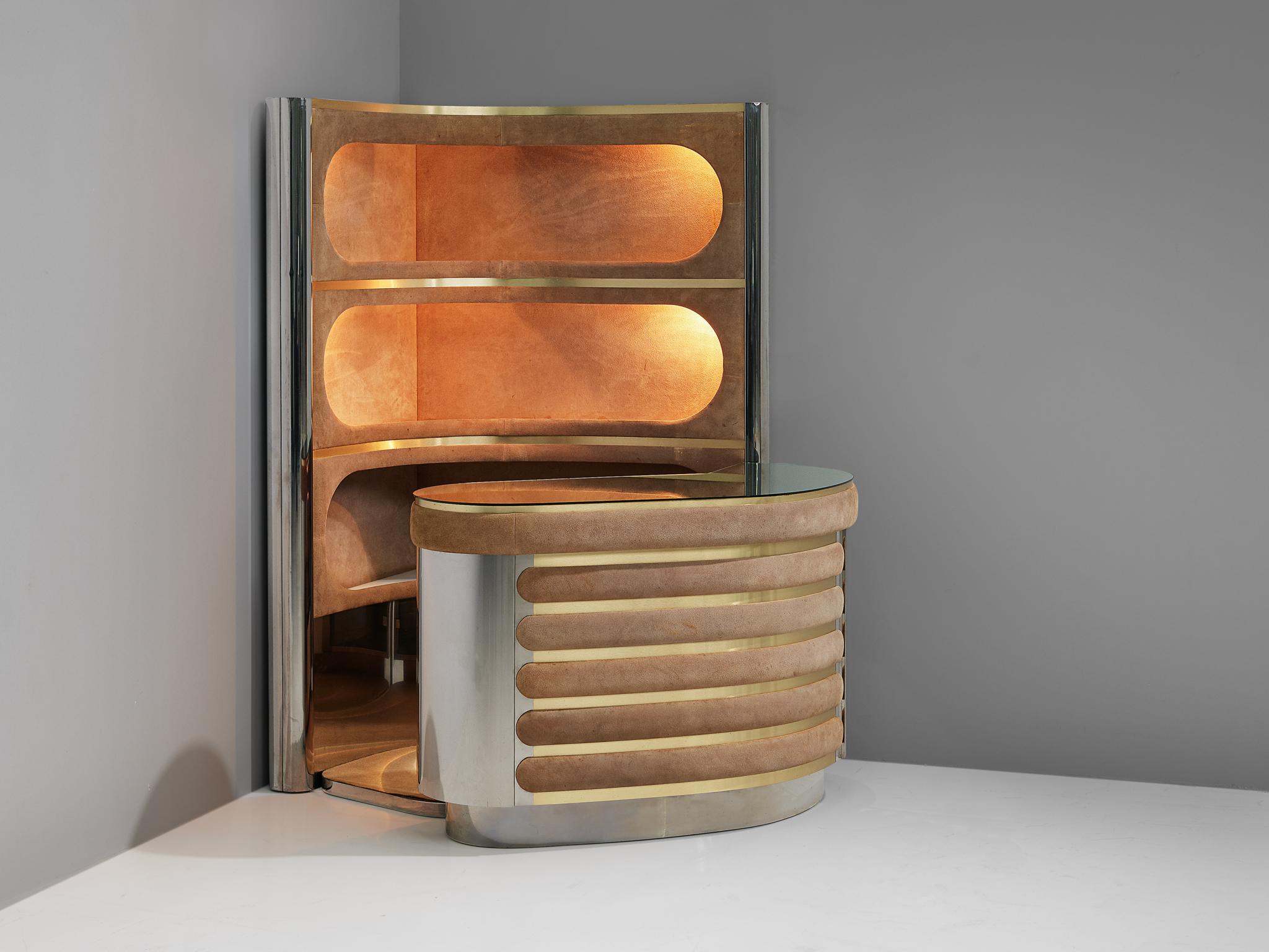 Mid-Century Modern Meuble de bar Willy Rizzo en daim marron