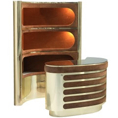 Willy Rizzo Bar Cabinet in Metal and Brown Suede