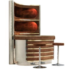 Willy Rizzo Bar Cabinet with Barstools in Suede