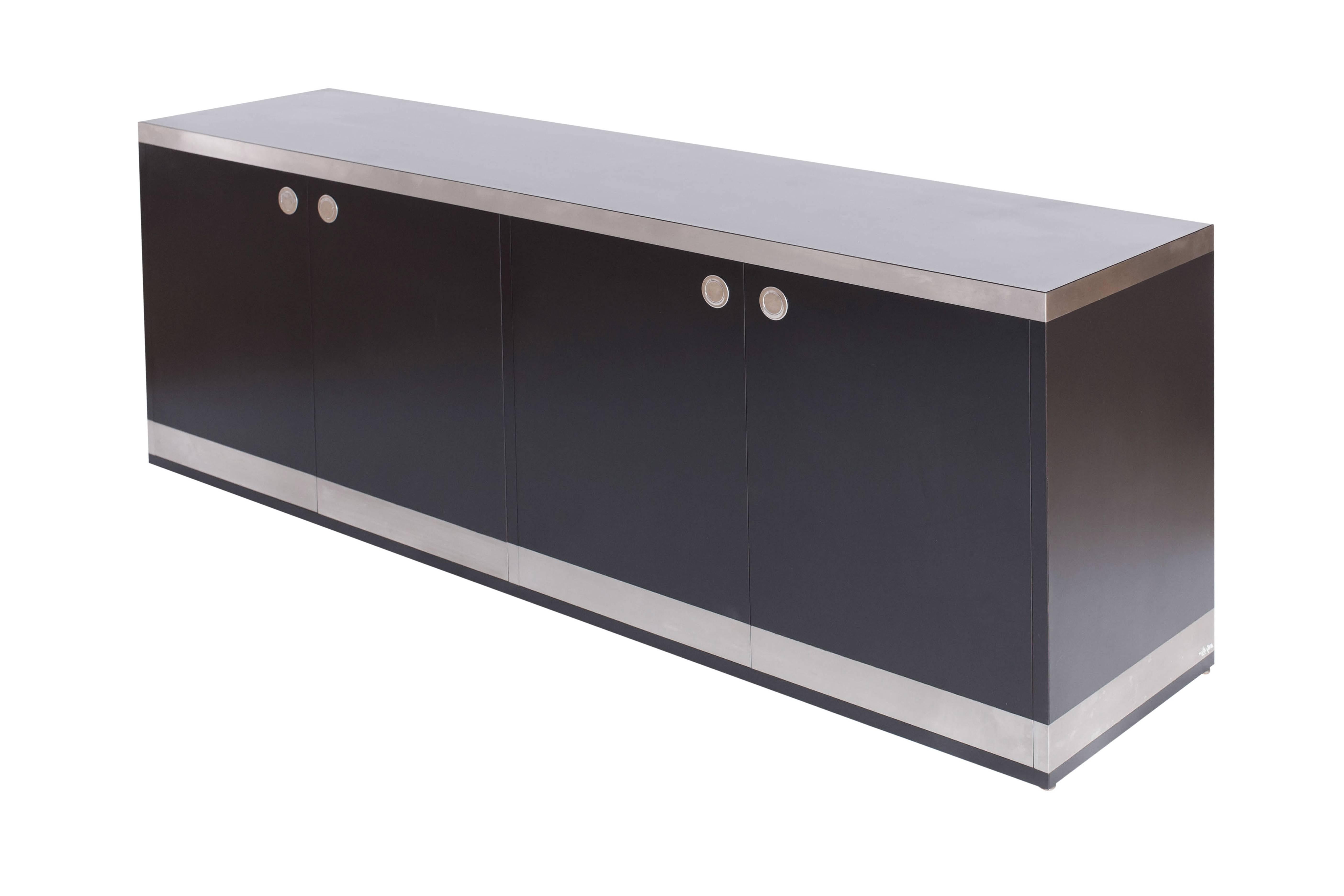 Mid-Century Modern Willy Rizzo Black and Chrome Credenza