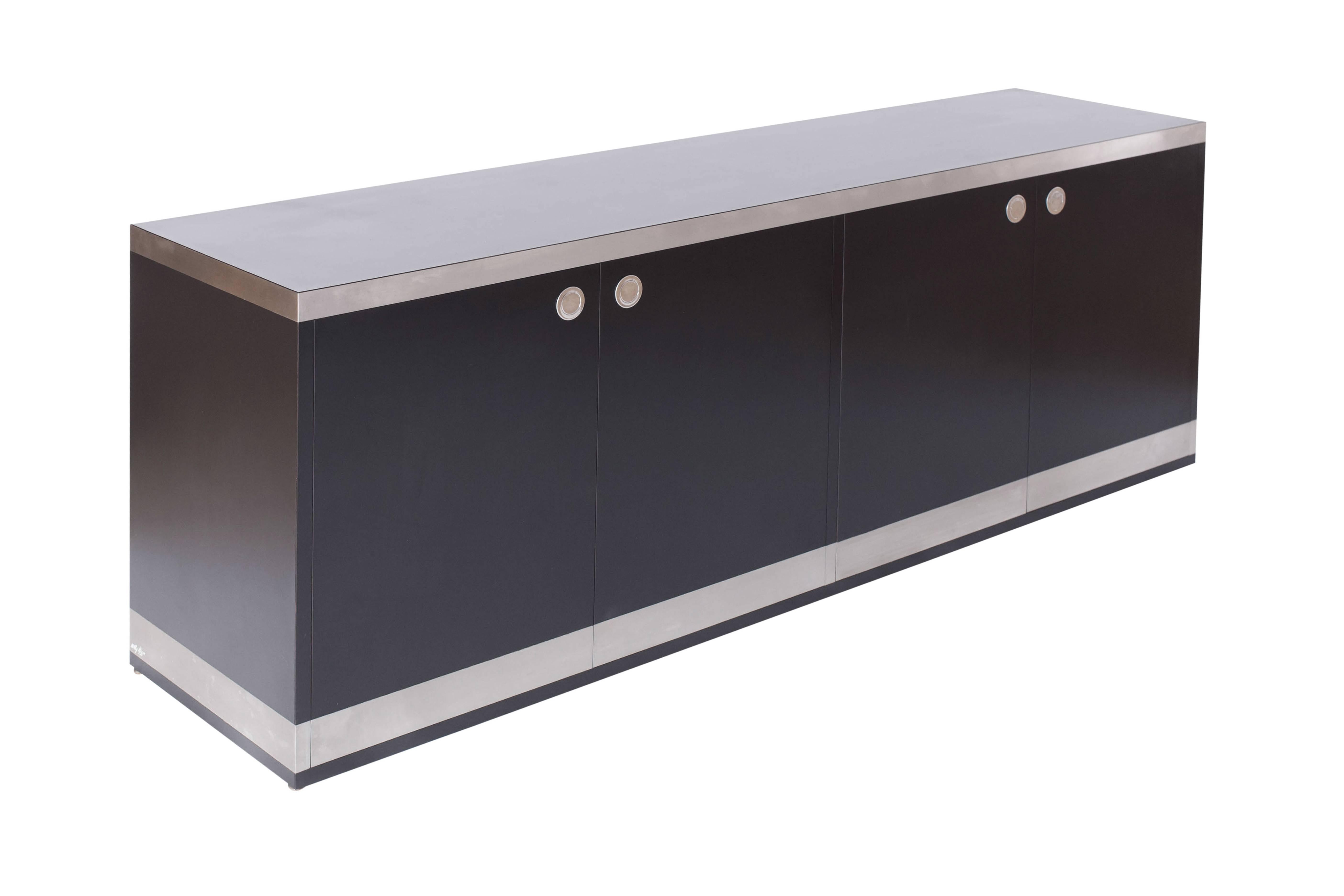Italian Willy Rizzo Black and Chrome Credenza