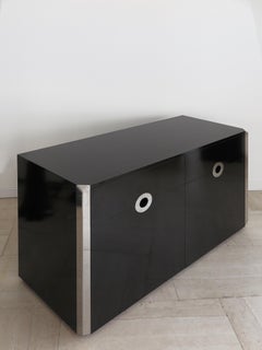 Willy Rizzo Black Credenza Sideboard for Mario Sabot, 1970s