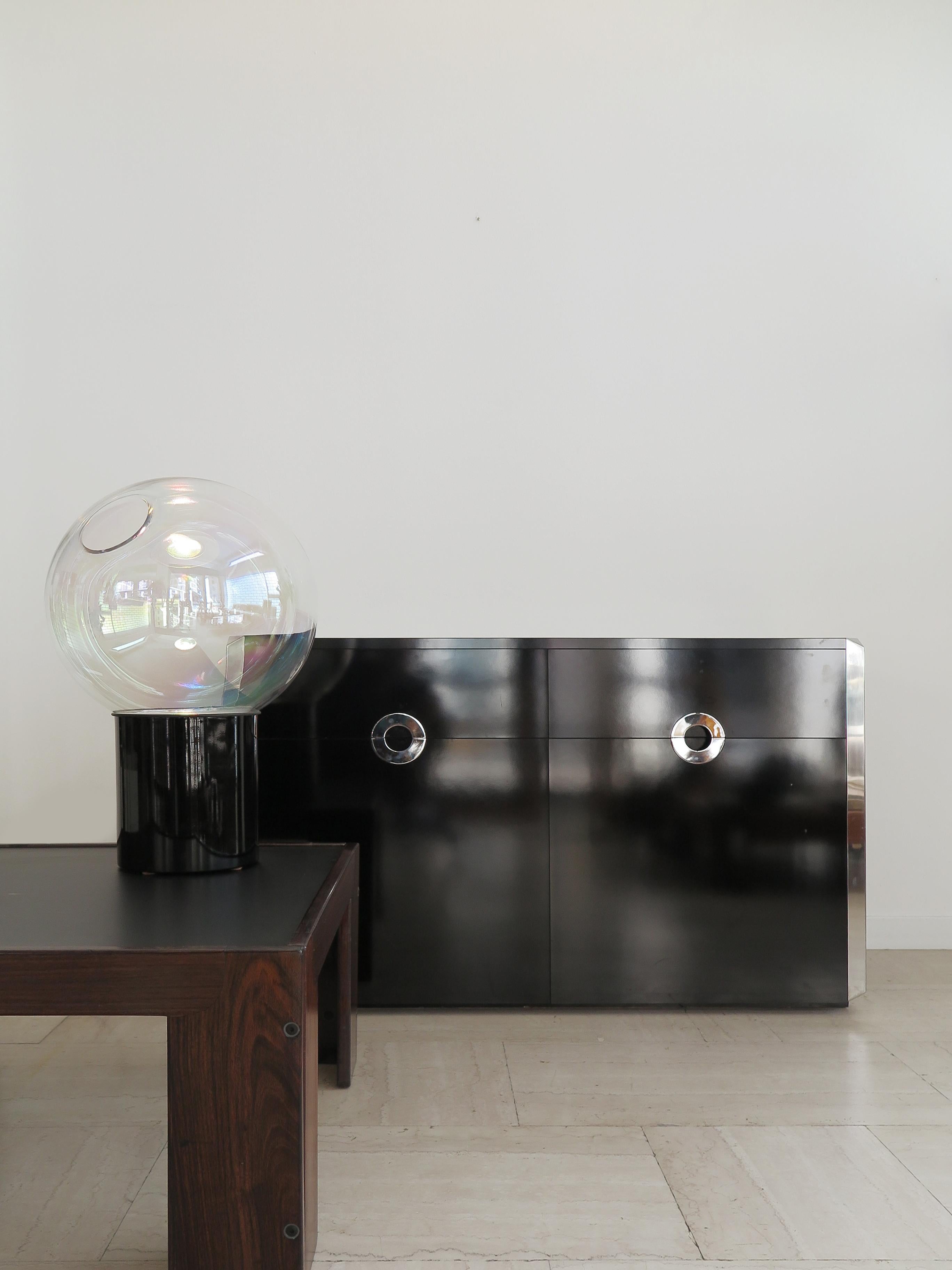 Post-Modern Willy Rizzo Black Credenza Sideboard for Mario Sabot, 1970s