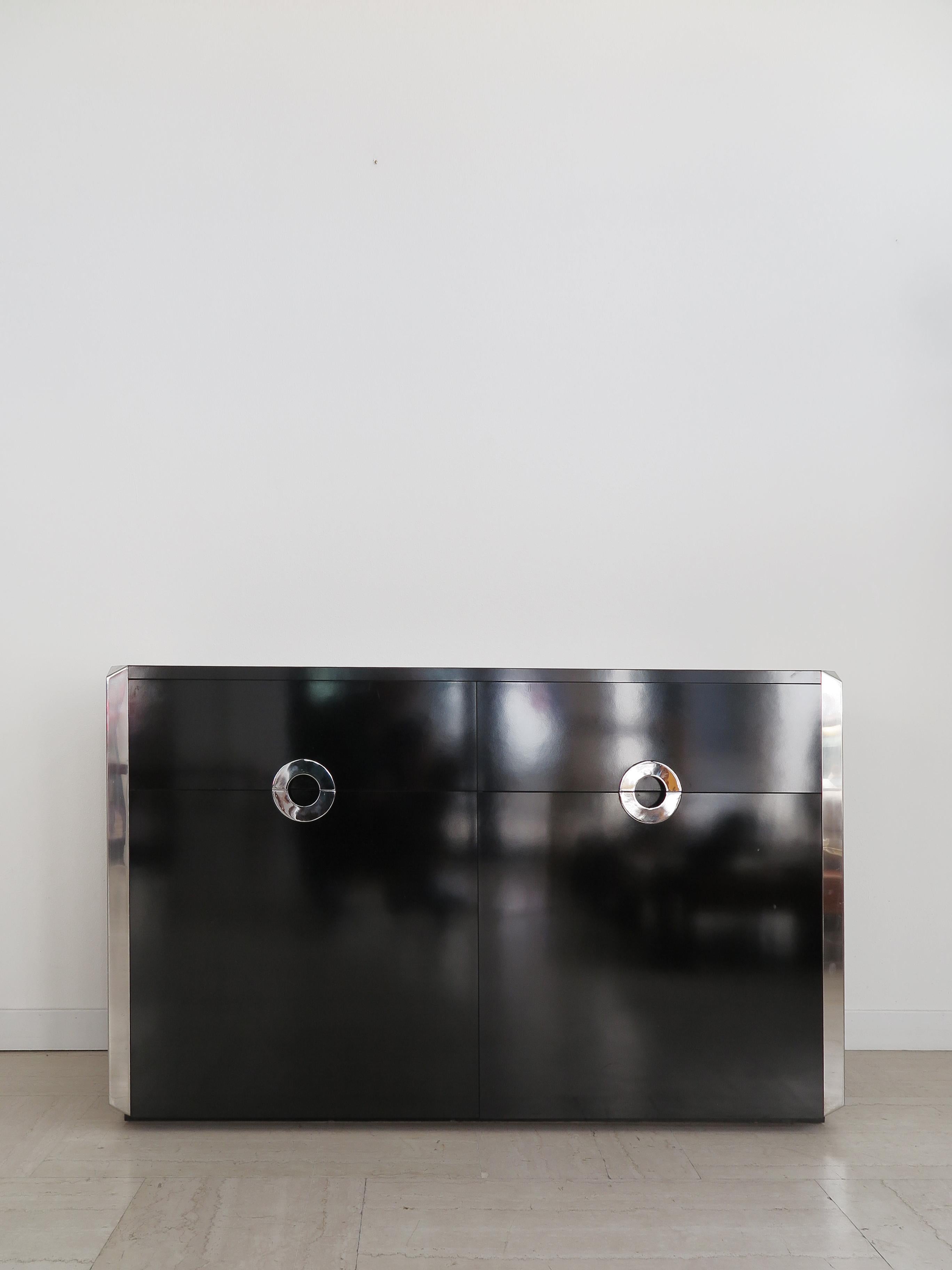 European Willy Rizzo Black Credenza Sideboard for Mario Sabot, 1970s