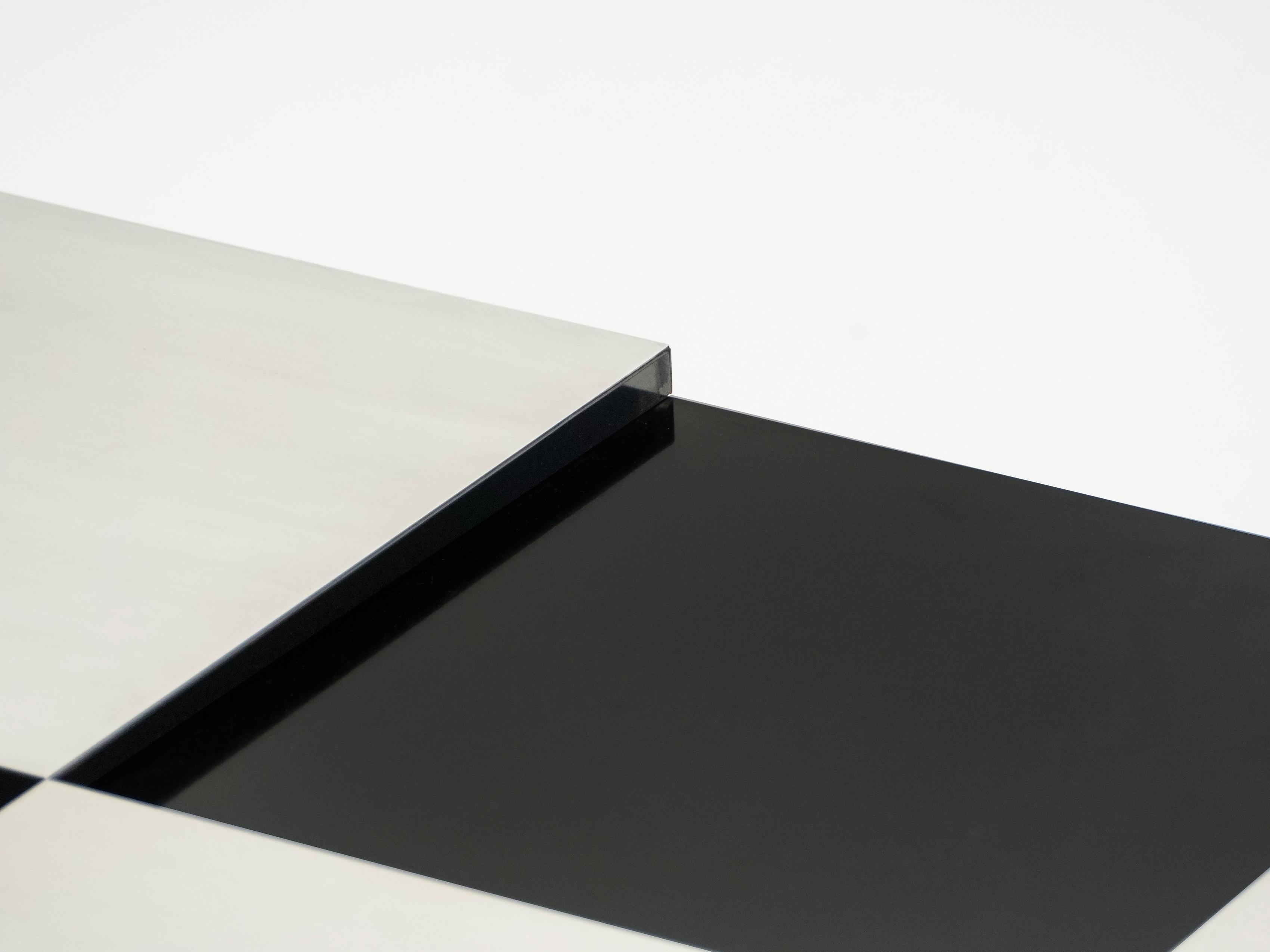 Willy Rizzo Black Lacquer and Brushed Steel Coffee Table, 1970s 5