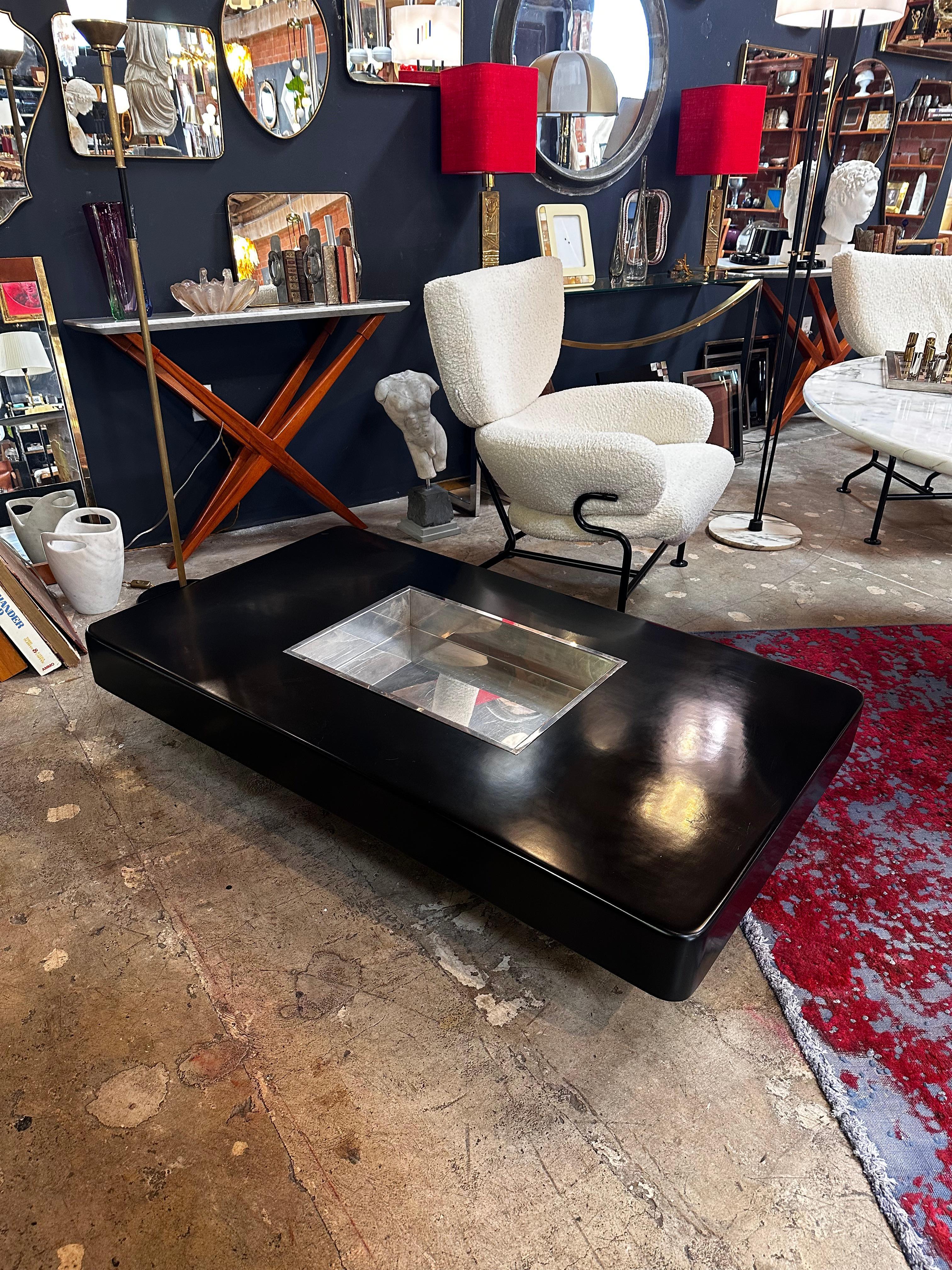 Willy Rizzo Black Lacquer and Chrome Bar Coffee Table, 1970s For Sale 2